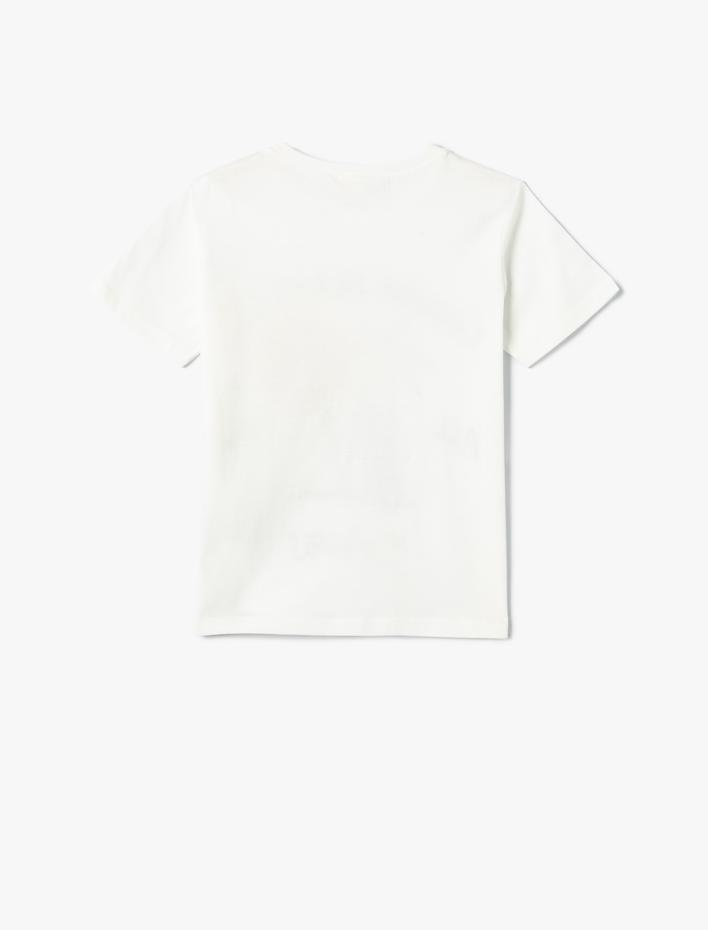 Kız Çocuk Baskılı Tişört Bisiklet Yaka Kısa Kollu Pamuklu