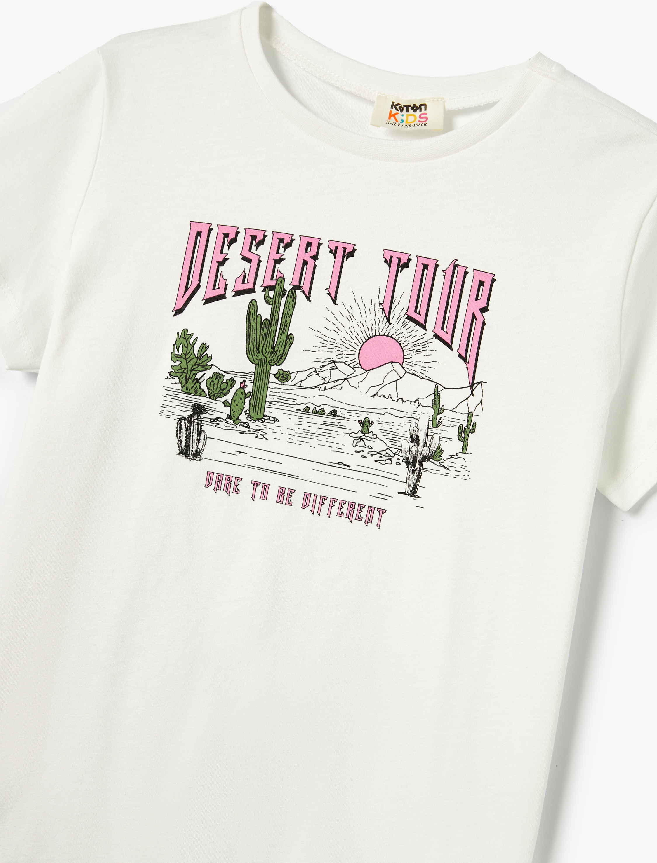  Kız Çocuk Baskılı Tişört Bisiklet Yaka Kısa Kollu Pamuklu