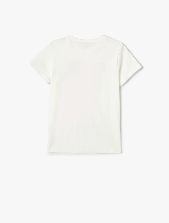 Kız Çocuk Baskılı Tişört Bisiklet Yaka Kısa Kollu Pamuklu