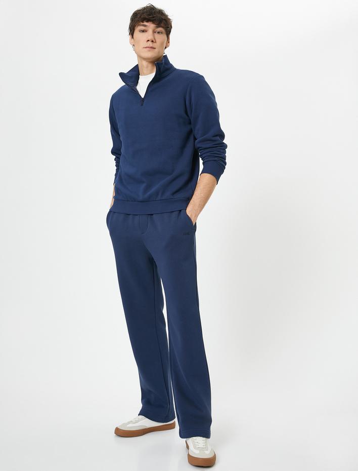  Eşofman Altı Boru Paça Beli Lastikli Cep Detaylı İşlemeli Şardonlu