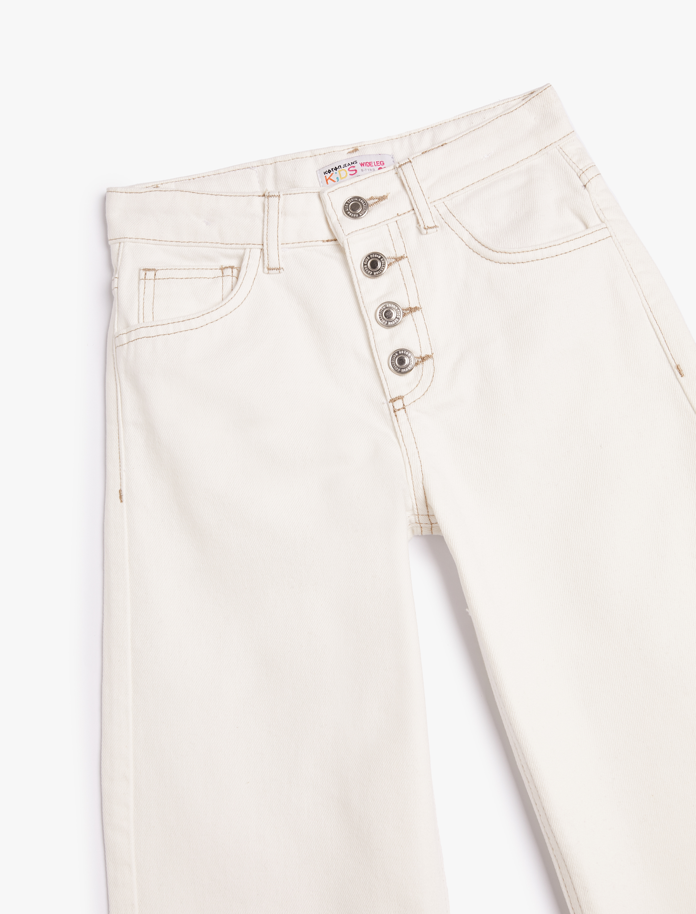  Kız Çocuk Kot Pantolon Düğme Detaylı Pamuklu - Wide Leg Jean