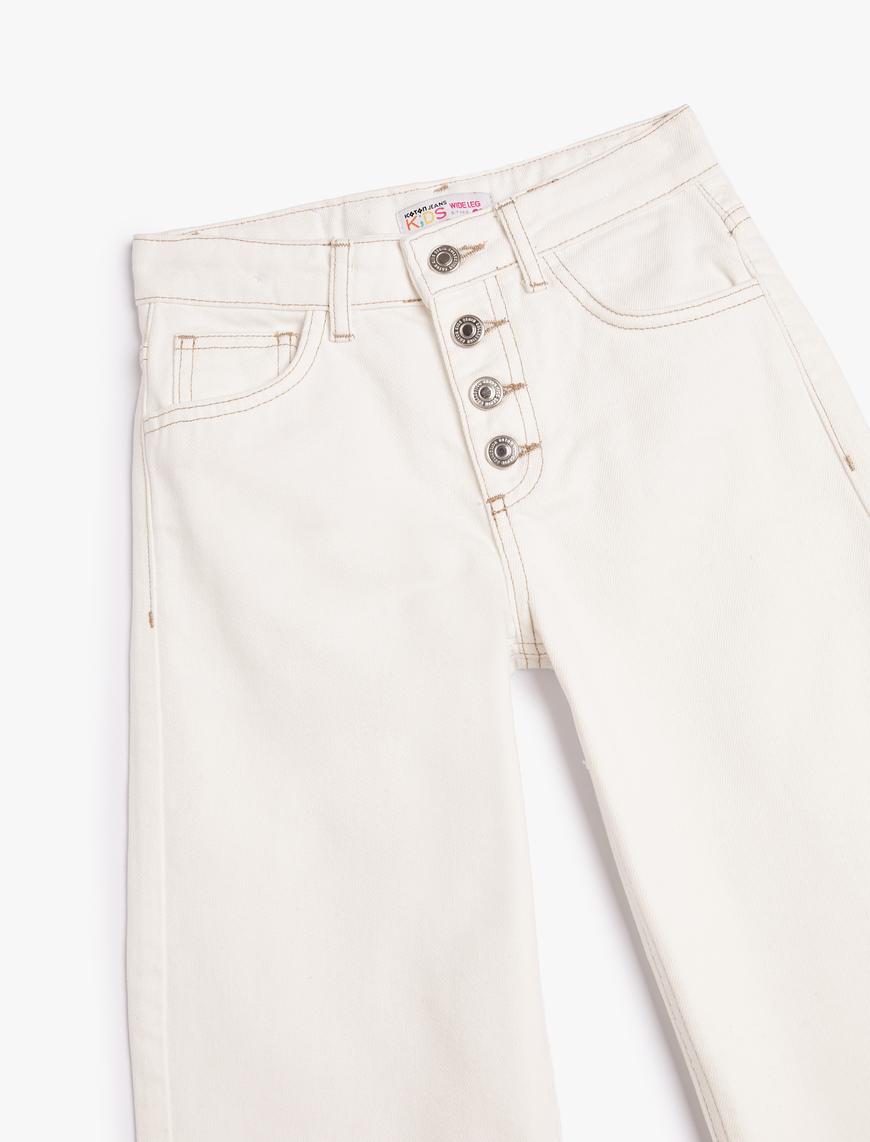  Kız Çocuk Kot Pantolon Düğme Detaylı Pamuklu - Wide Leg Jean