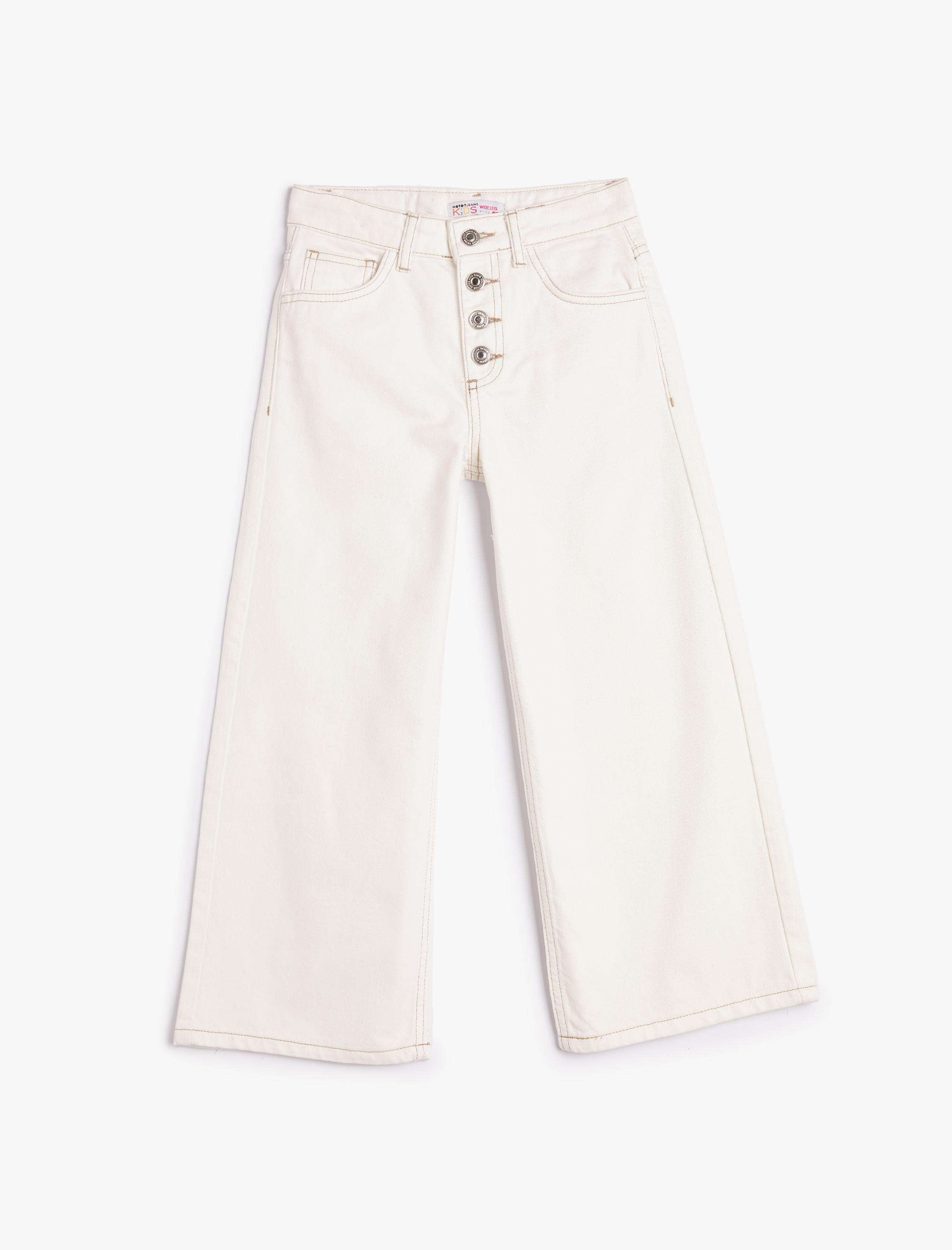  Kız Çocuk Kot Pantolon Düğme Detaylı Pamuklu - Wide Leg Jean