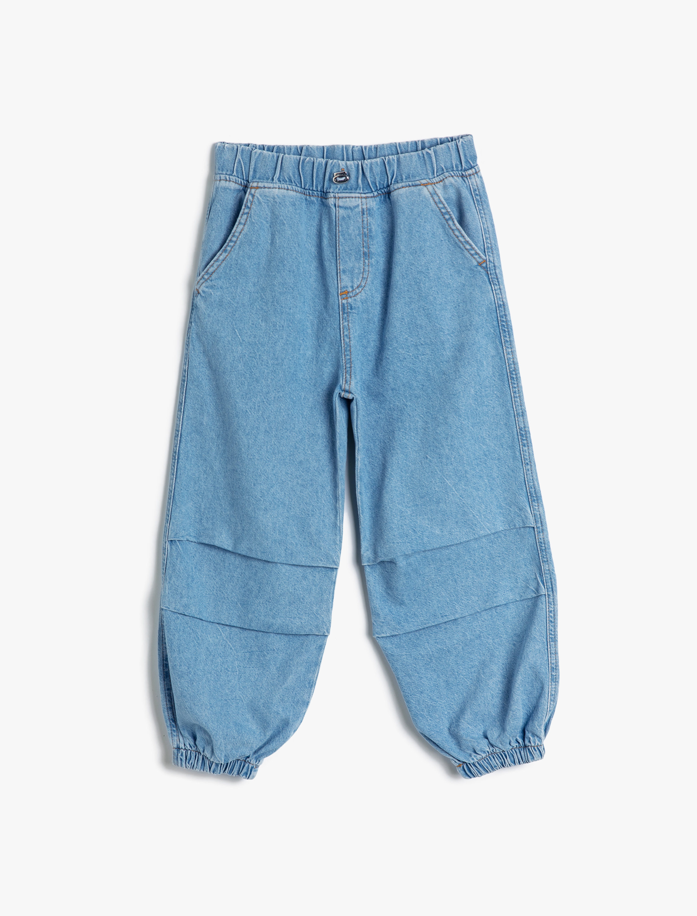  Kız Çocuk Paraşüt Jogger Kot Pantolon Pamuklu Beli Lastikli Cepli - Parachute Jean