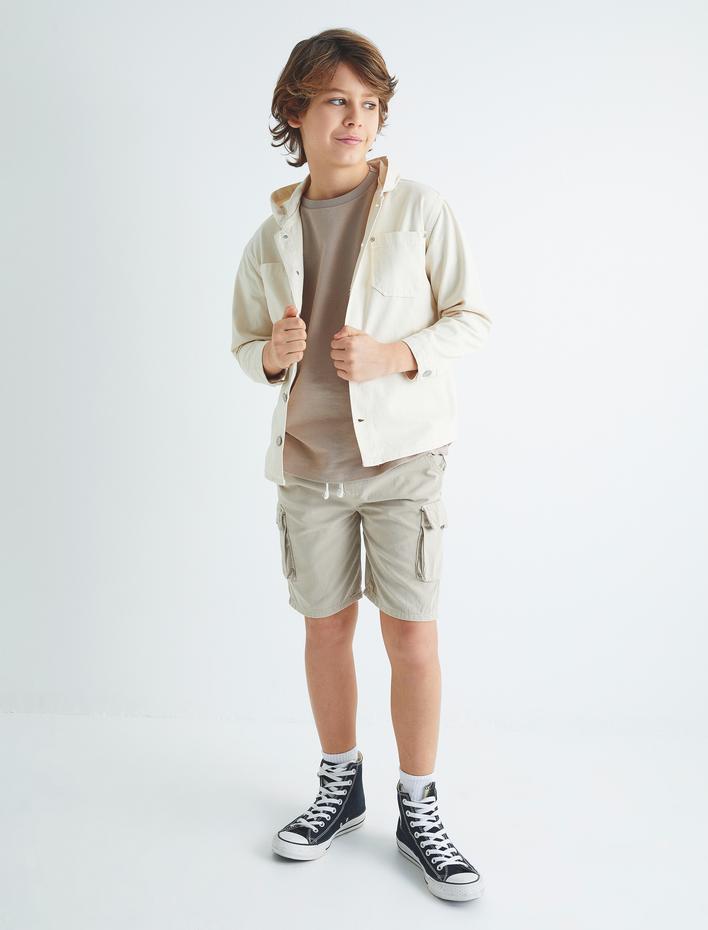 Erkek Çocuk Kargo Şort Beli Bağlamalı Yanları Cepli Pamuklu