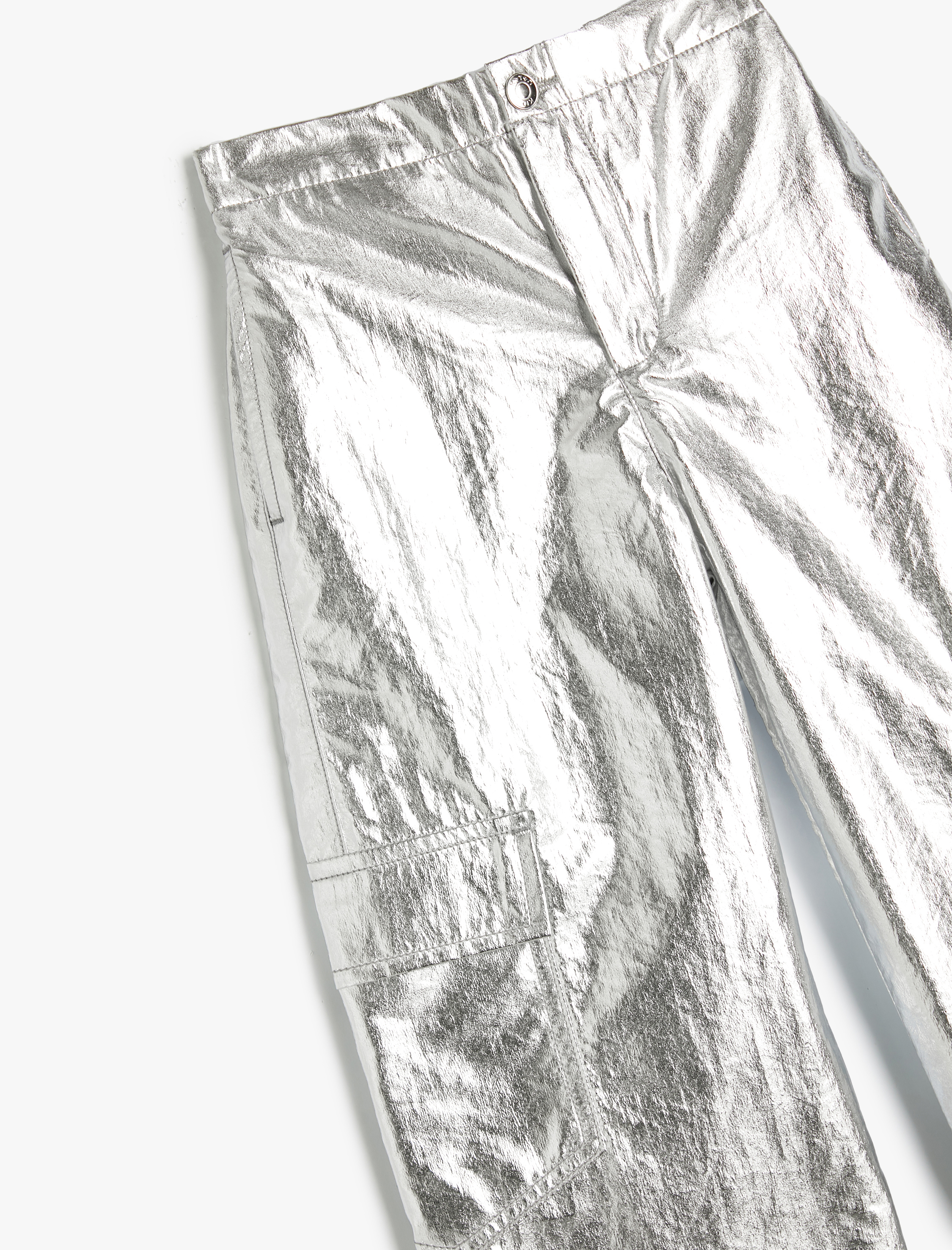  Kız Çocuk Varaklı Parlak Kargo Pantolon Cep Detaylı