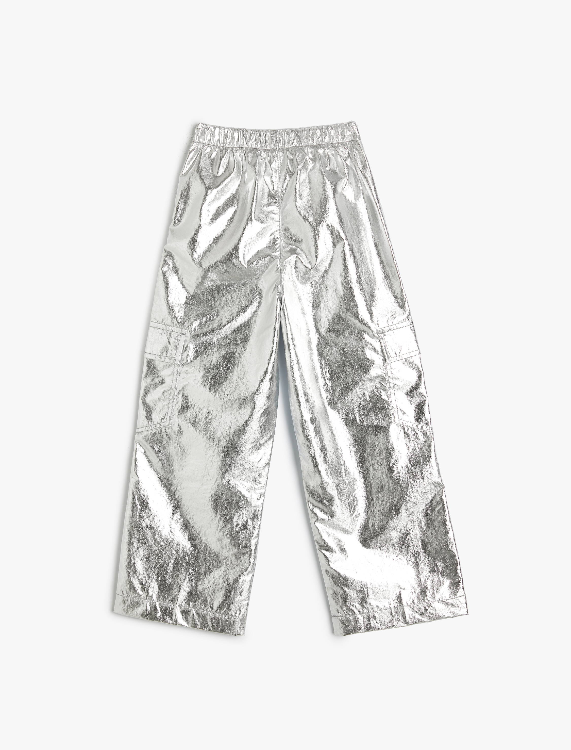  Kız Çocuk Varaklı Parlak Kargo Pantolon Cep Detaylı