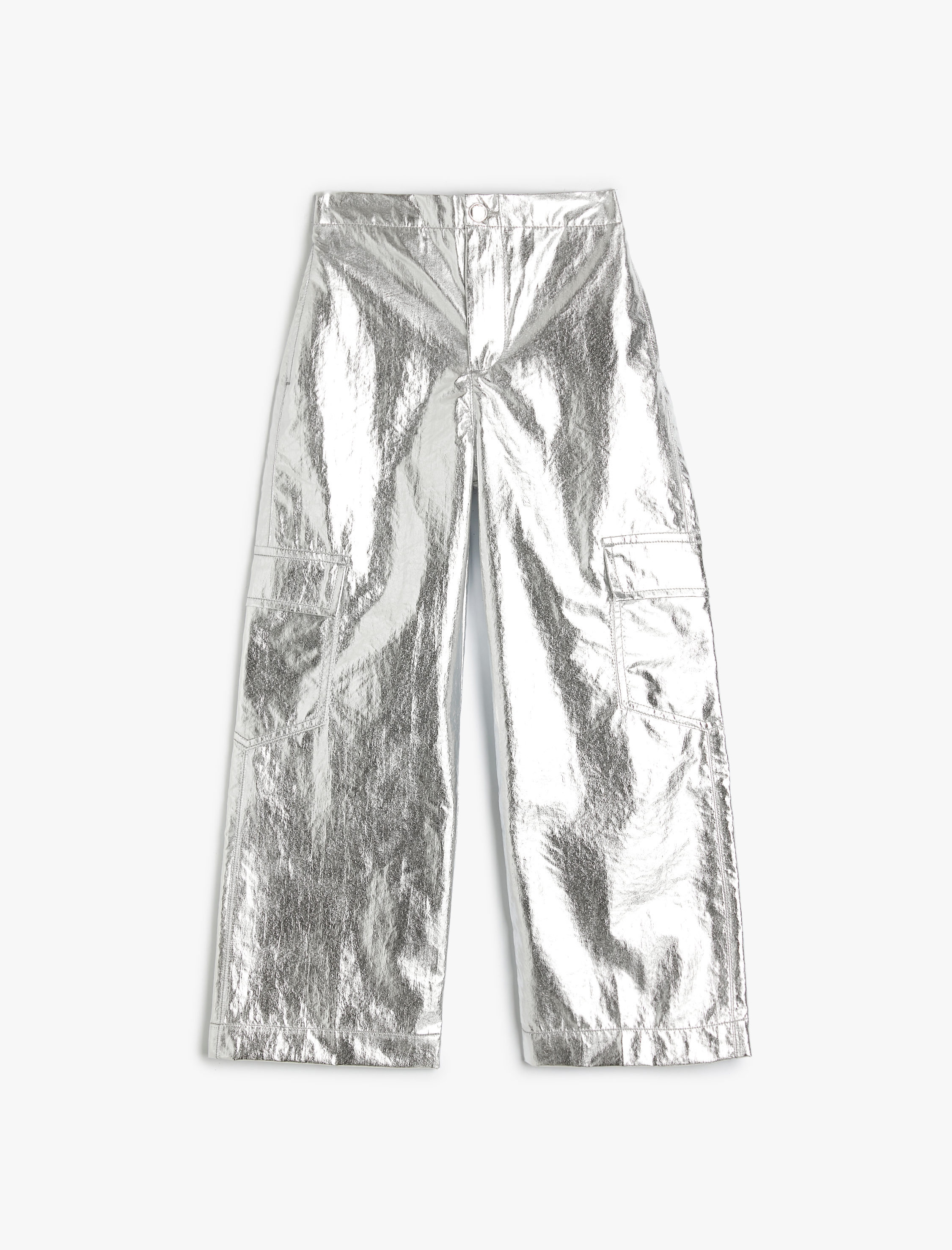  Kız Çocuk Varaklı Parlak Kargo Pantolon Cep Detaylı