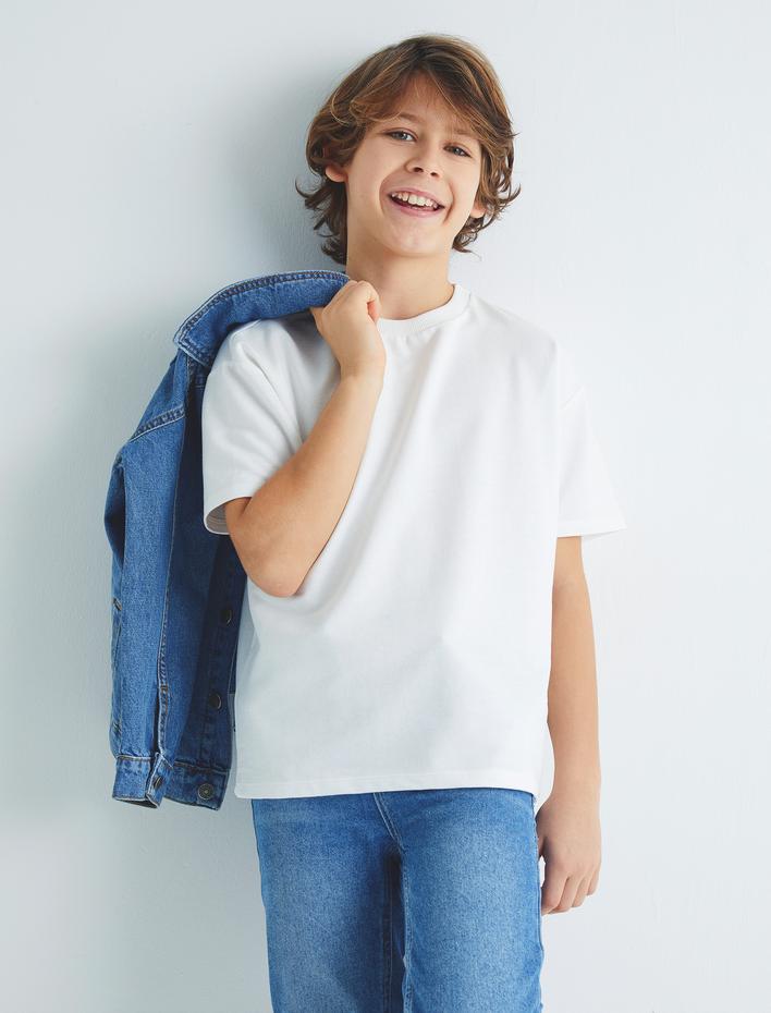 Erkek Çocuk Basic Tişört Kısa Kollu Bisiklet Yaka