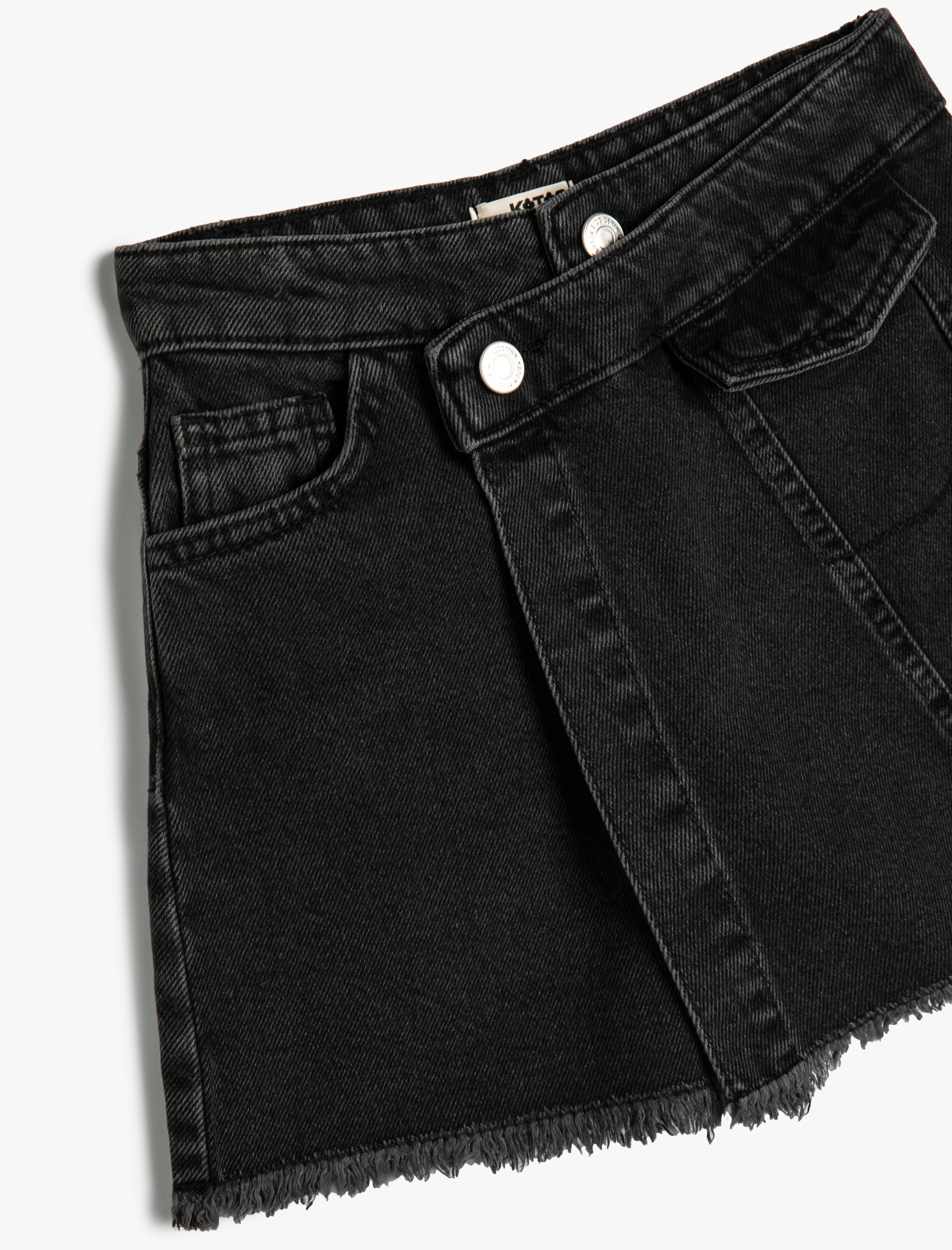 Kız Çocuk Kot Şort Etek Cepli Düğmeli Kruvaze Pamuklu Beli Lastikli