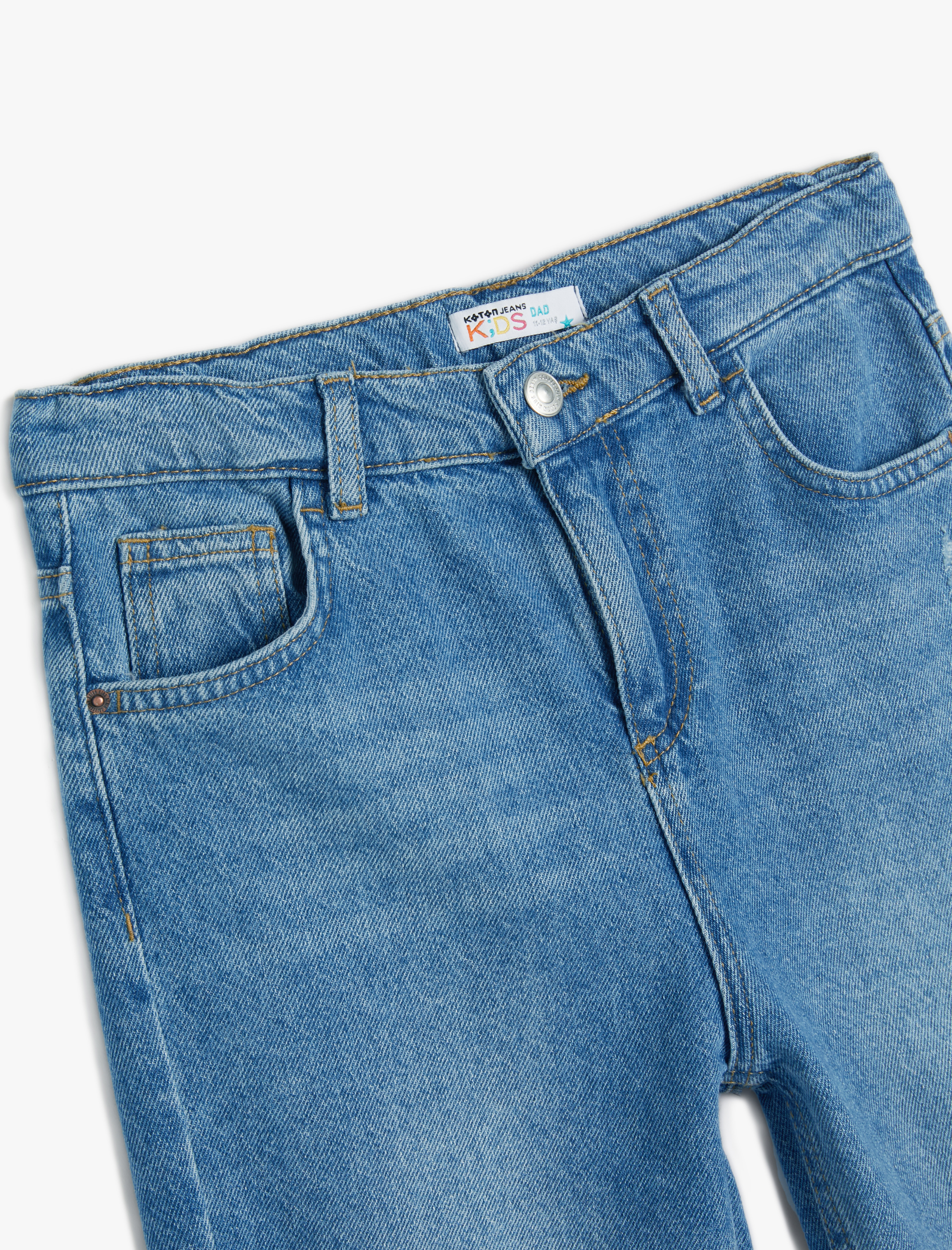  Erkek Çocuk Kot Pantolon Pamuklu Yıpratılmış Detaylı Beli Ayarlanabilir Lastikli