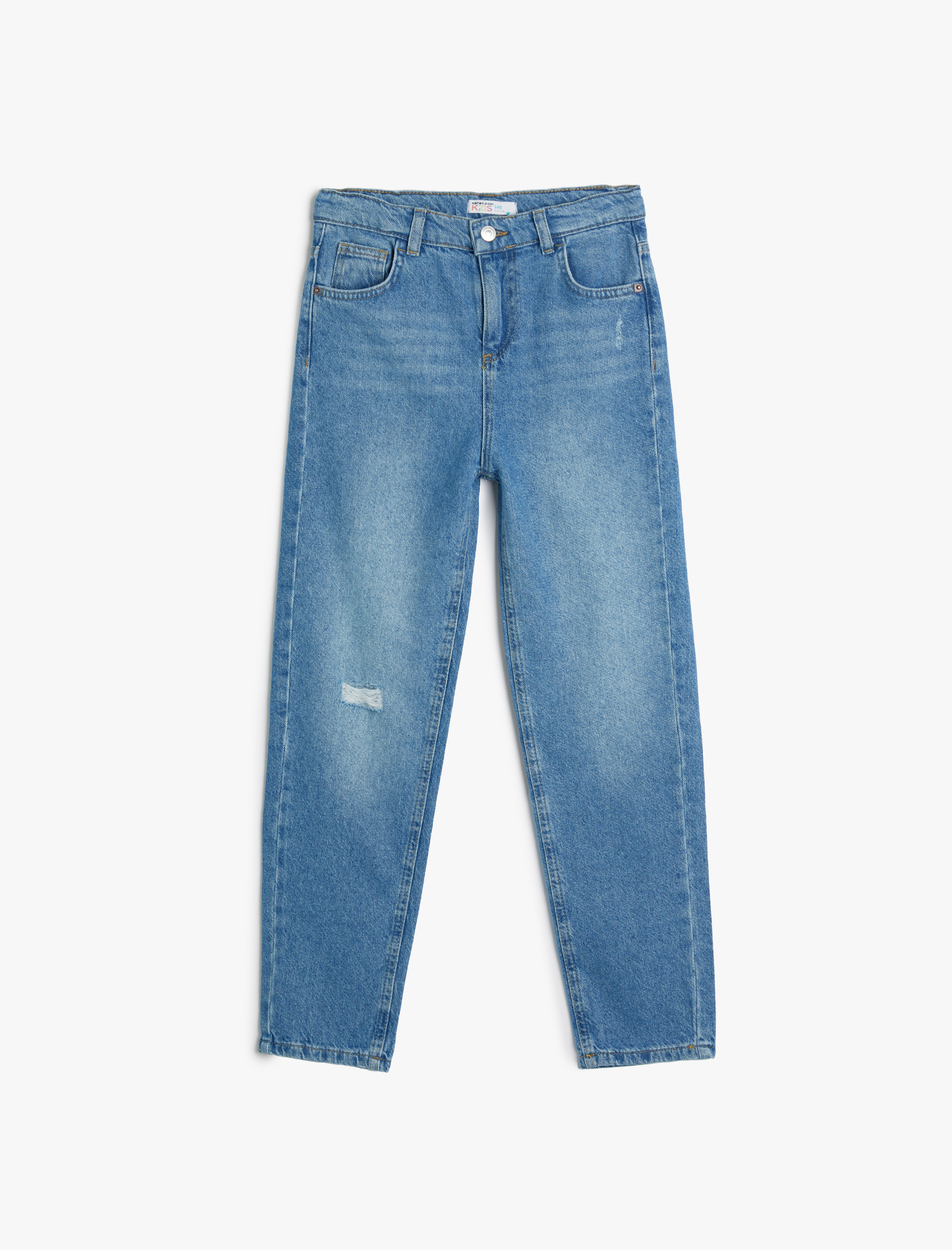  Erkek Çocuk Kot Pantolon Pamuklu Yıpratılmış Detaylı Beli Ayarlanabilir Lastikli