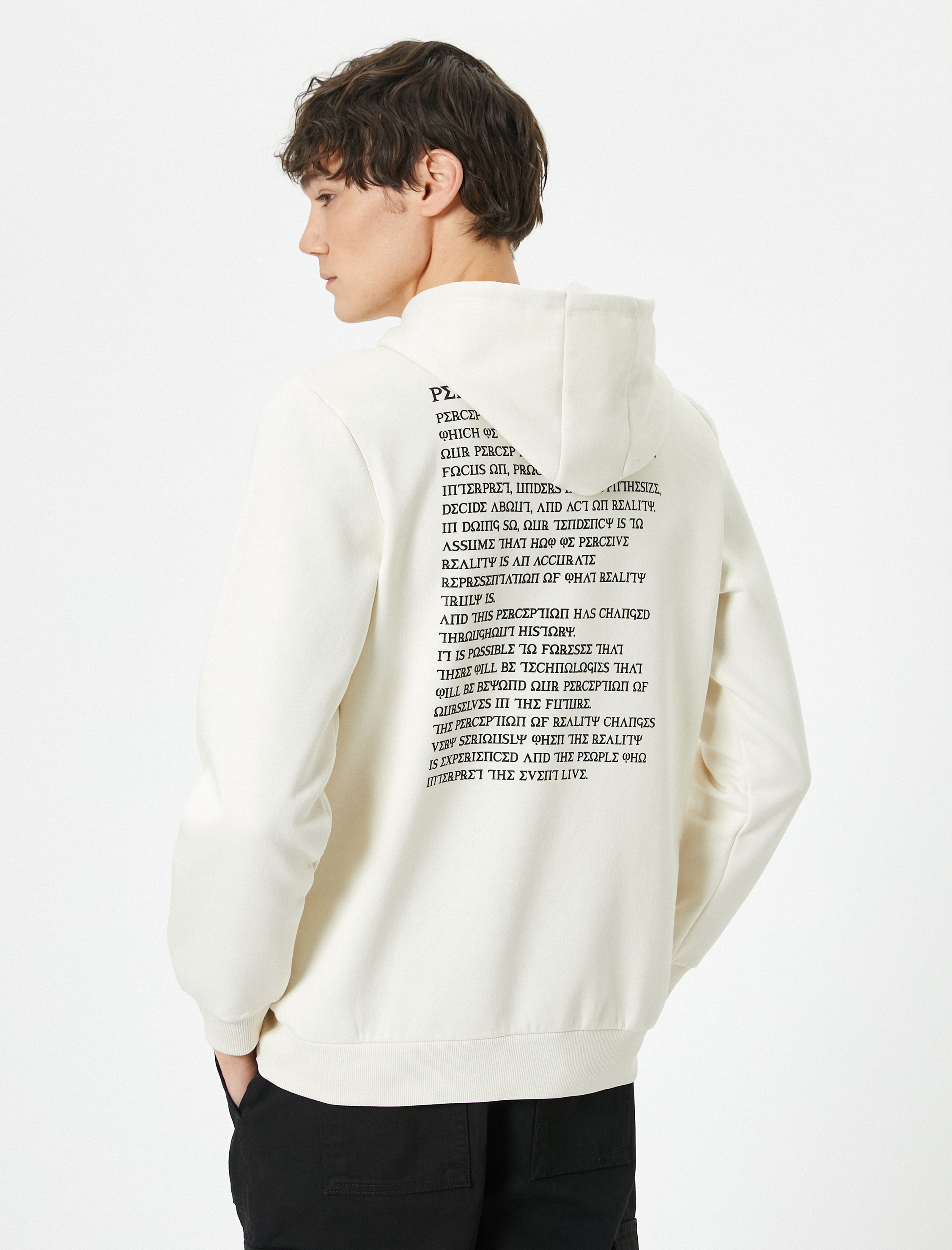   Slogan Baskılı Sweat Kapşonlu Kanguru Cep Detaylı Şardonlu