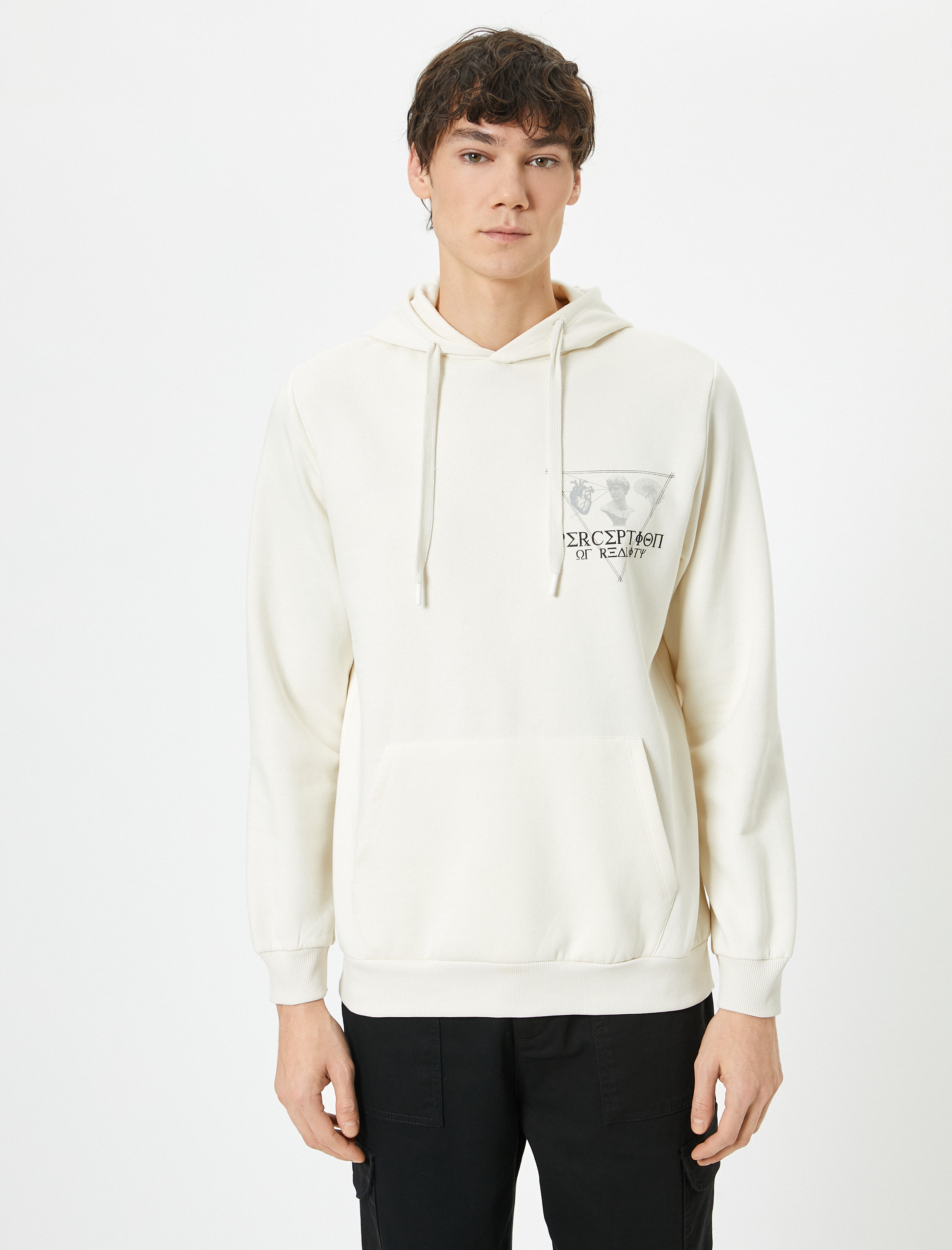   Slogan Baskılı Sweat Kapşonlu Kanguru Cep Detaylı Şardonlu