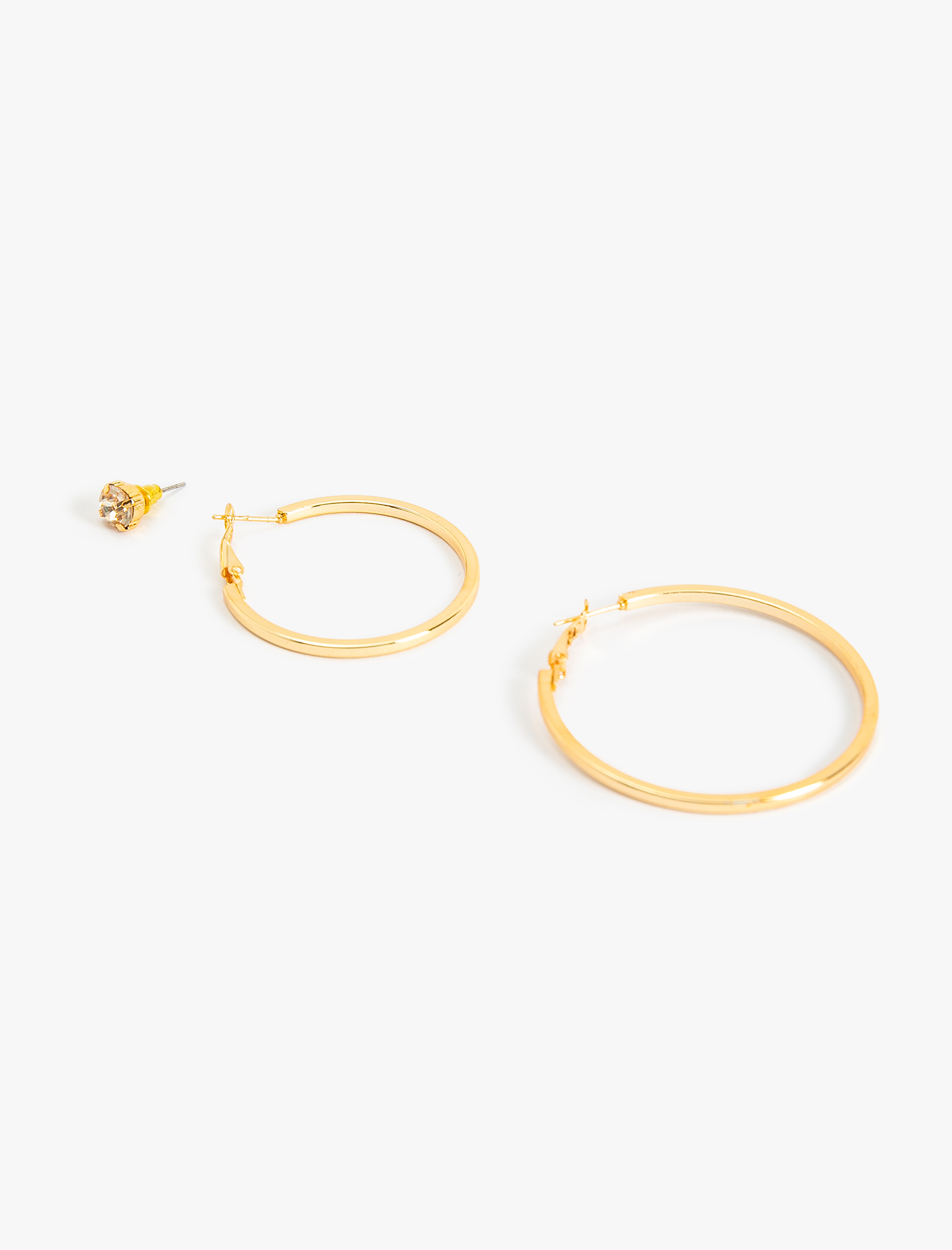  Kadın Top ve Halka Küpe Seti 3'lü Taş Detaylı Çelik Karışımlı