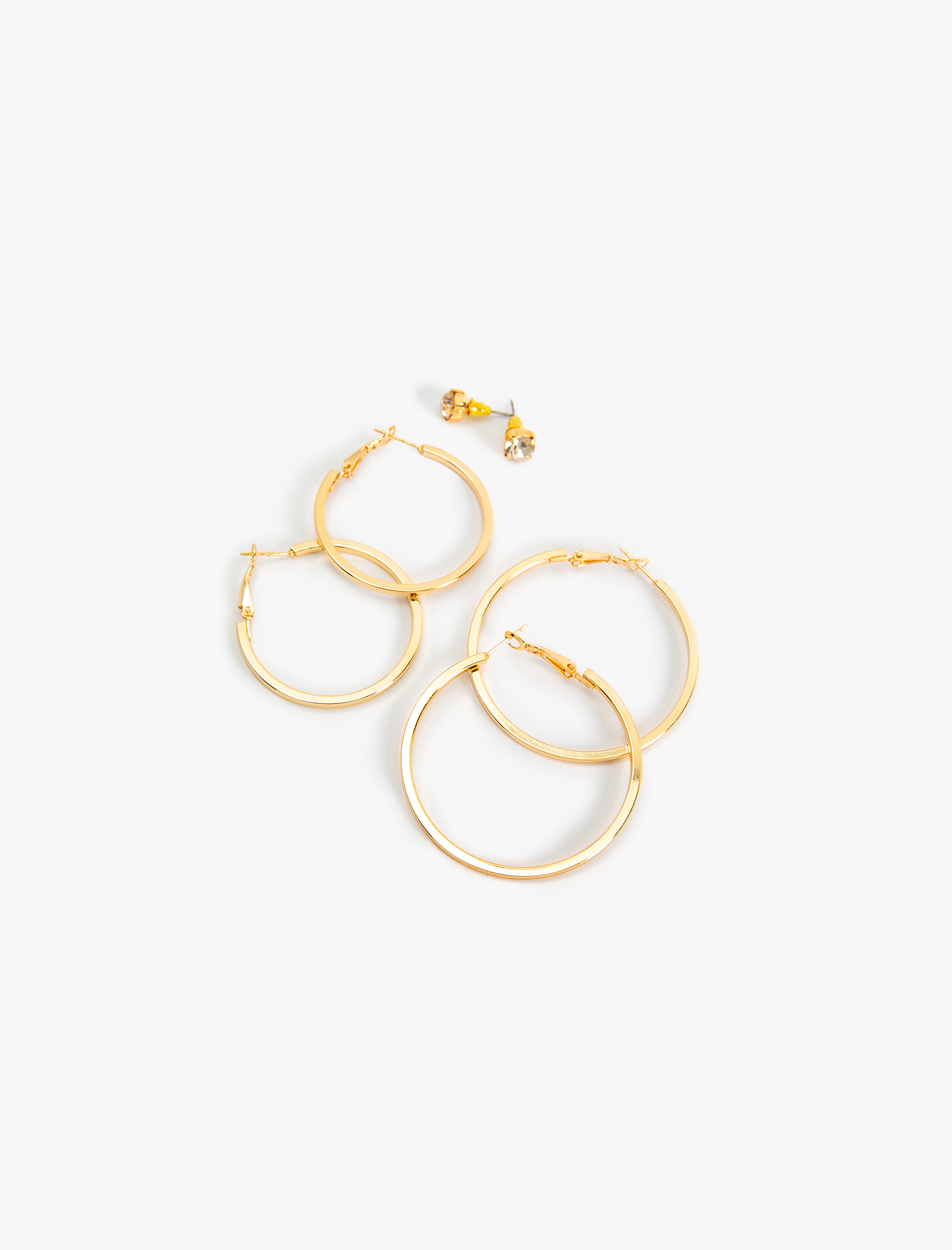  Kadın Top ve Halka Küpe Seti 3'lü Taş Detaylı Çelik Karışımlı