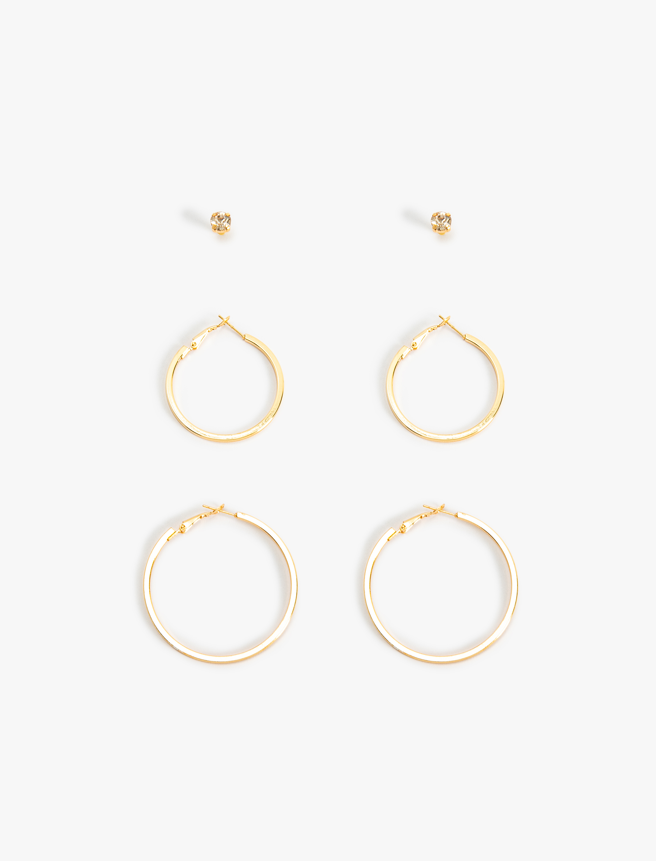  Kadın Top ve Halka Küpe Seti 3'lü Taş Detaylı Çelik Karışımlı