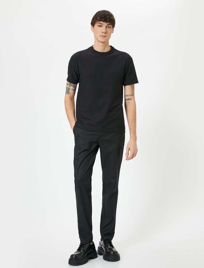  Bisiklet Yaka Tişört Kısa Kollu Dokulu