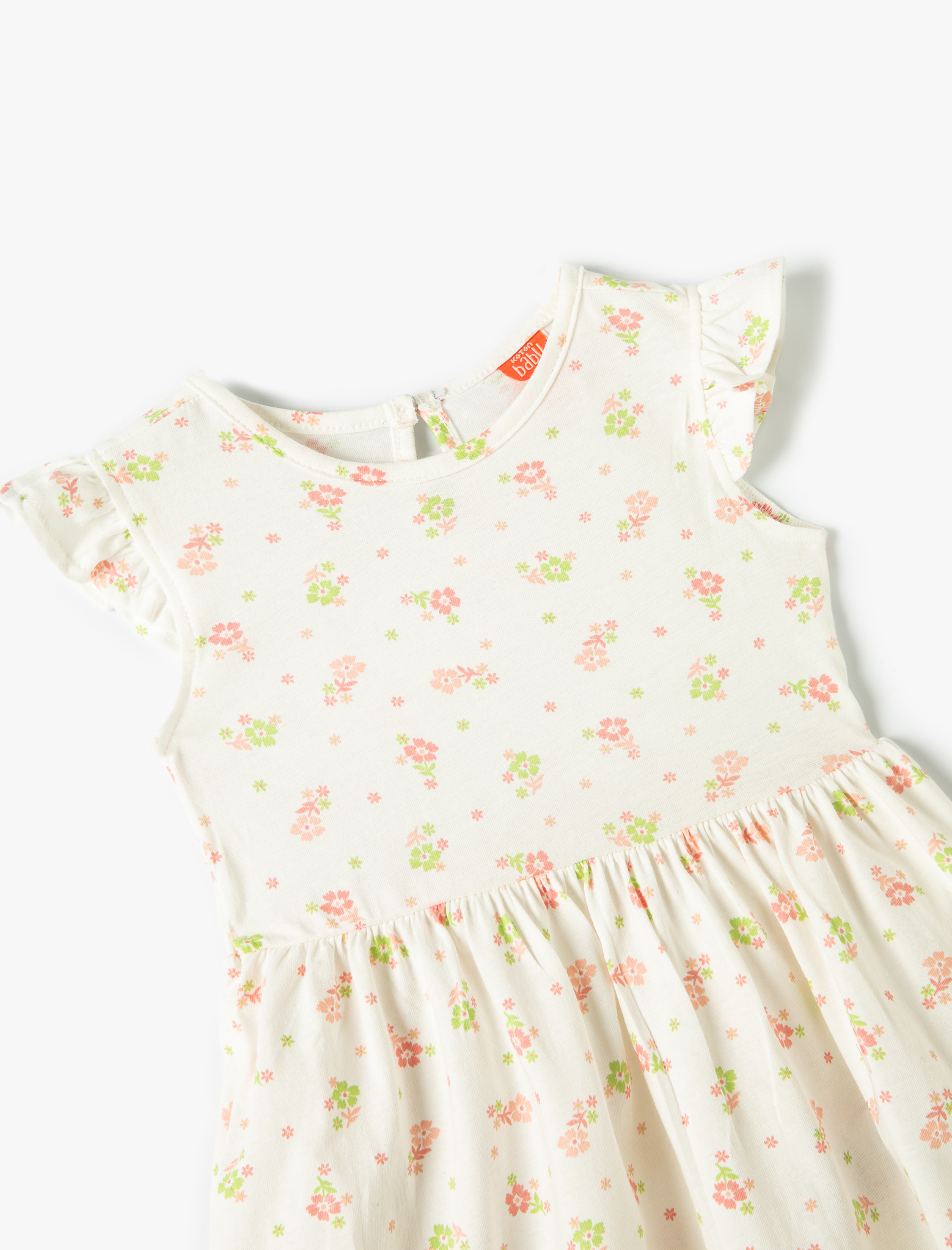 Kız Bebek Elbise Çiçekli Fırfırlı Kolsuz Bisiklet Yaka Pamuklu