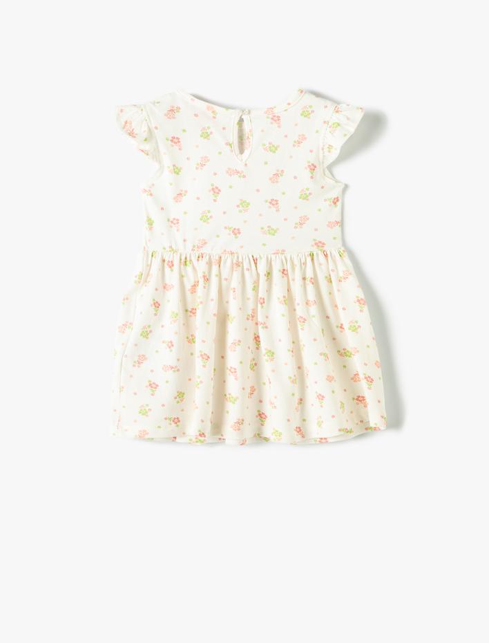 Kız Bebek Elbise Çiçekli Fırfırlı Kolsuz Bisiklet Yaka Pamuklu