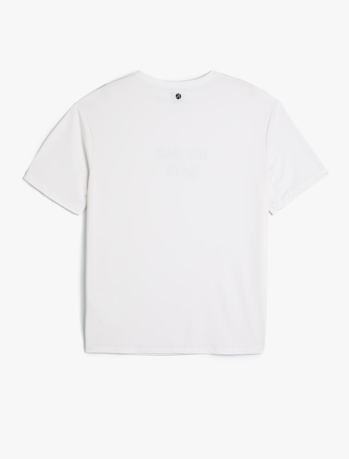  Oversize Tişört Spor Kısa Kollu Bisiklet Yaka Baskı Detaylı