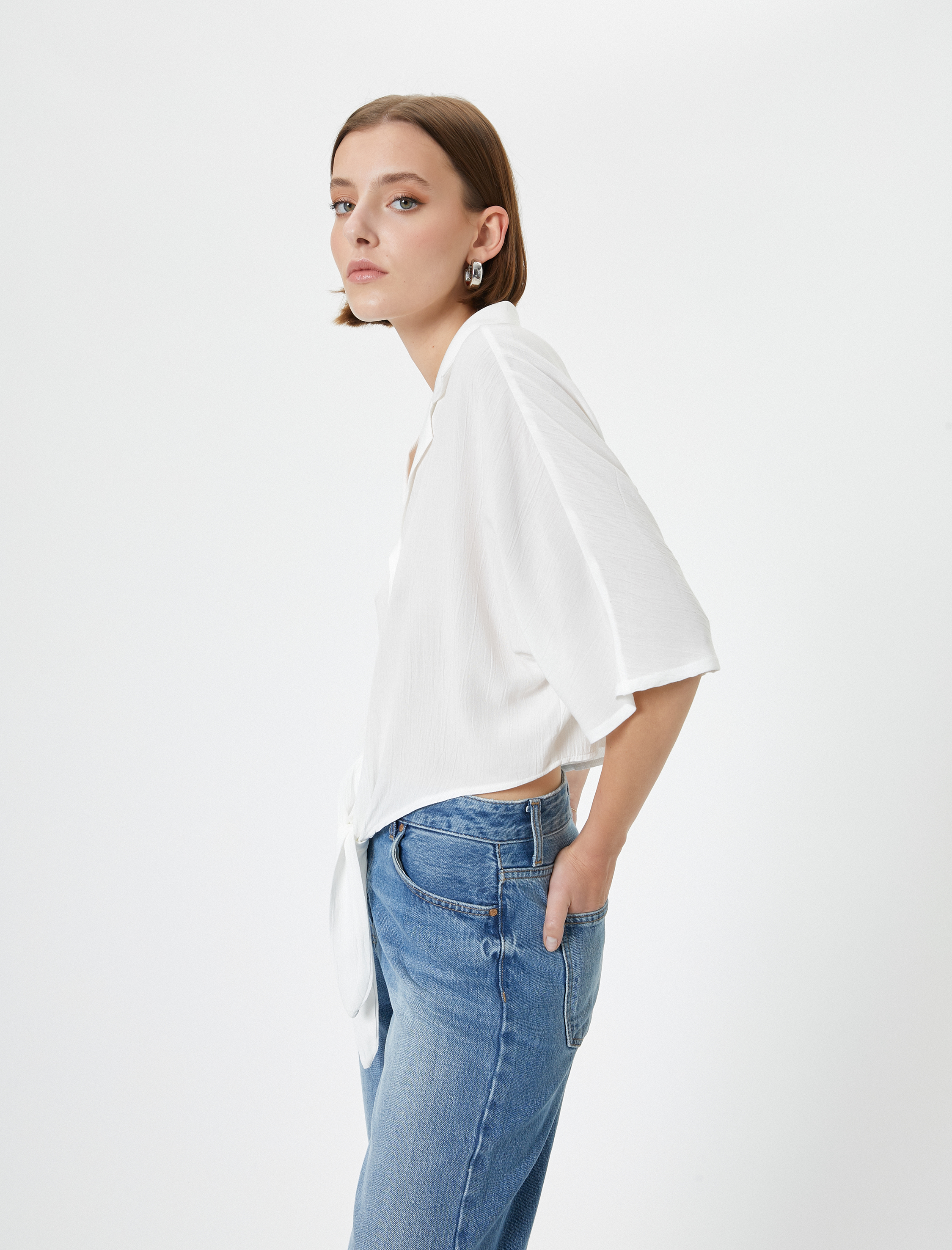   Önden Bağlamalı Gömlek Yarım Kollu Viskon