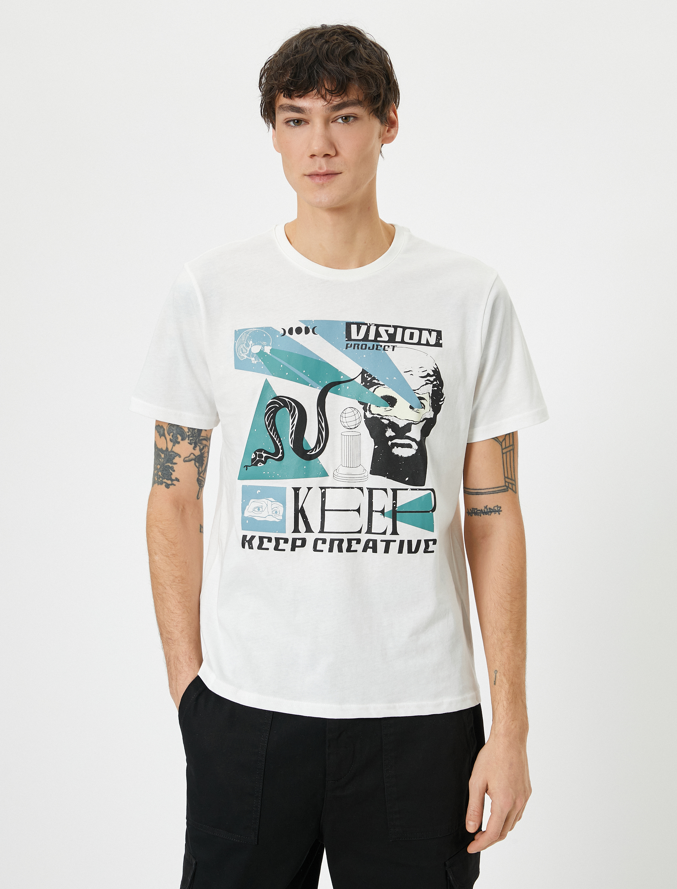   Slogan Baskılı Tişört Bisiklet Yaka Kısa Kollu Pamuklu