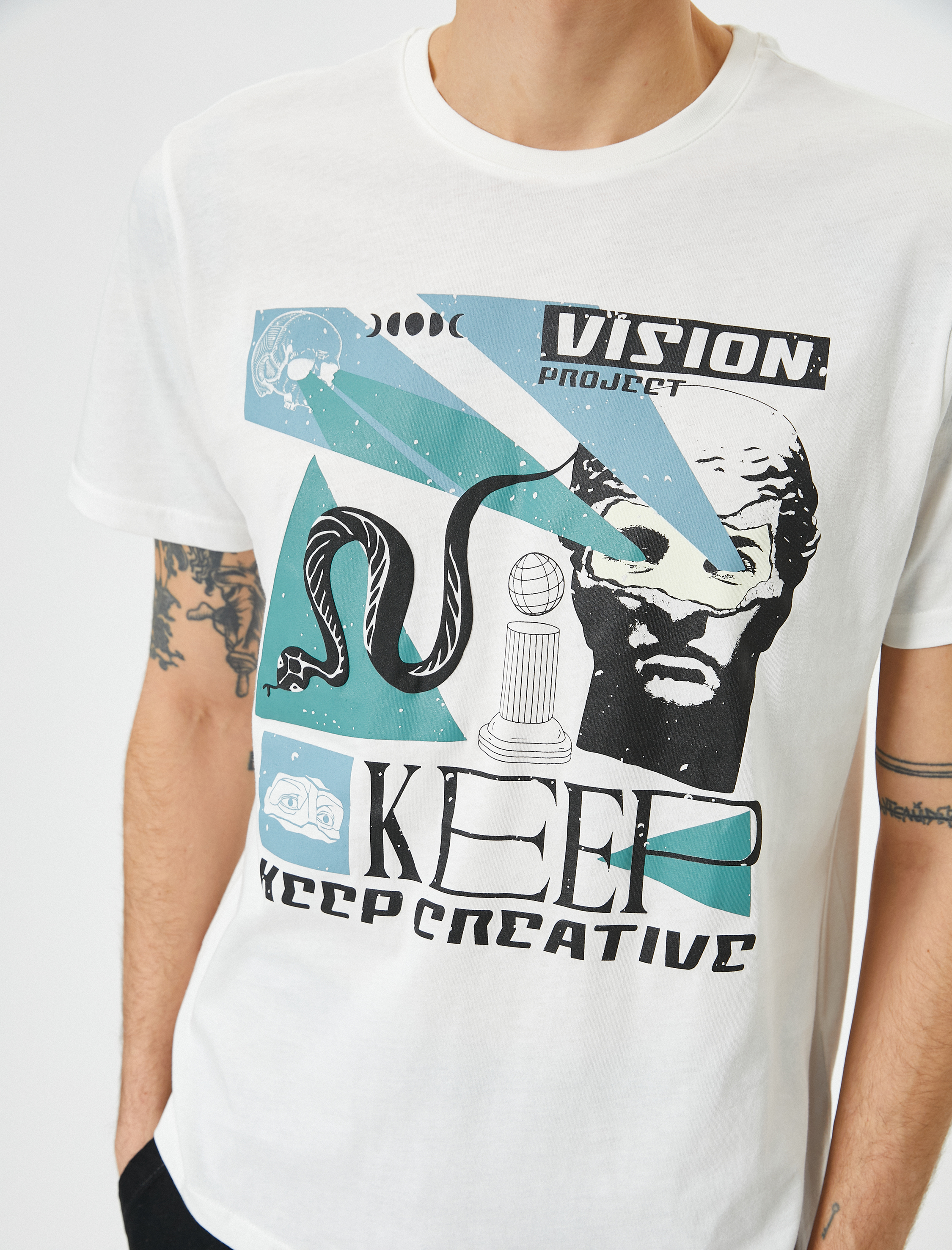   Slogan Baskılı Tişört Bisiklet Yaka Kısa Kollu Pamuklu