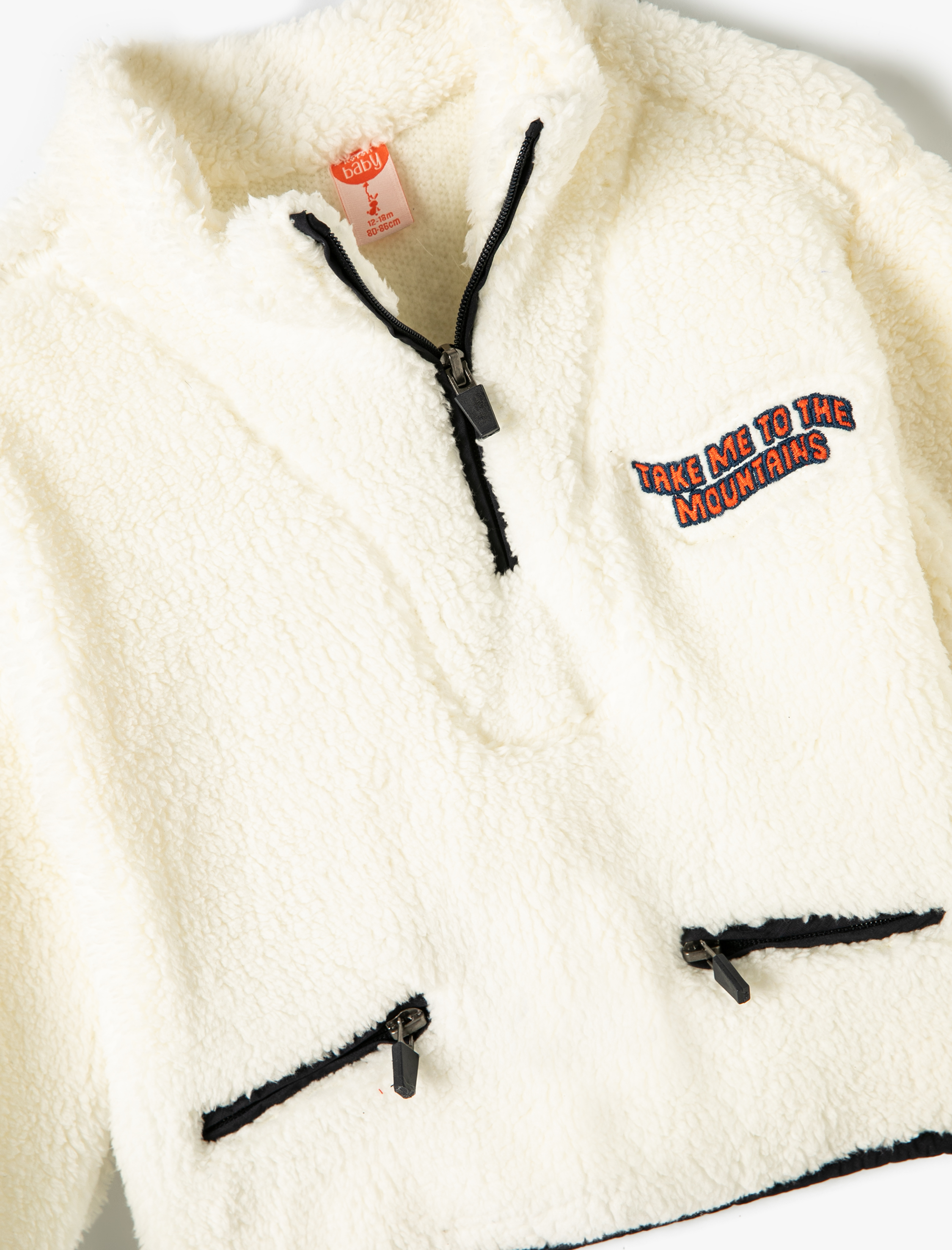  Erkek Bebek Peluş Sweat Dik Yaka Yarım Fermuar Detaylı Cepli