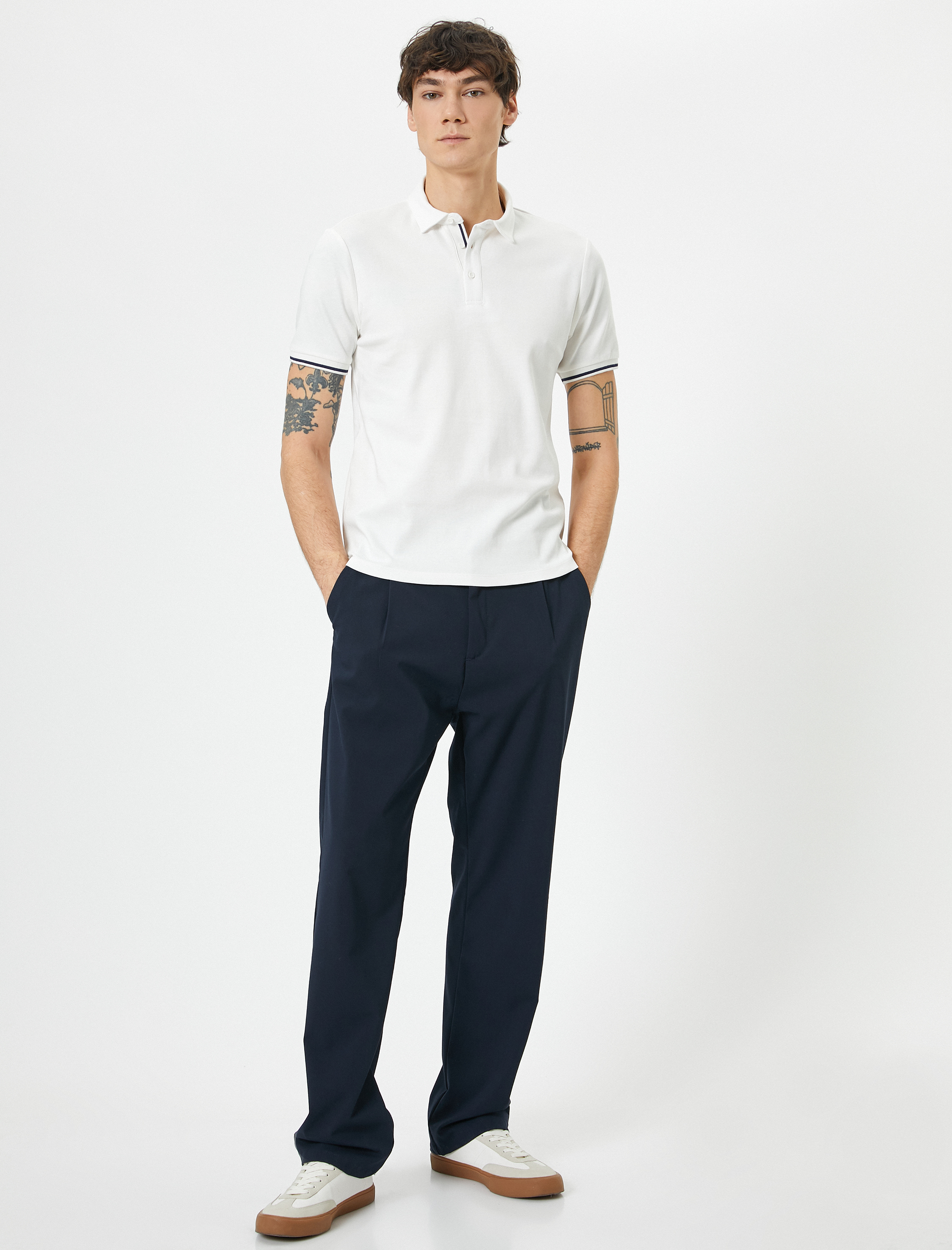   Polo Yaka Tişört Slim Fit Düğmeli Kısa Kollu