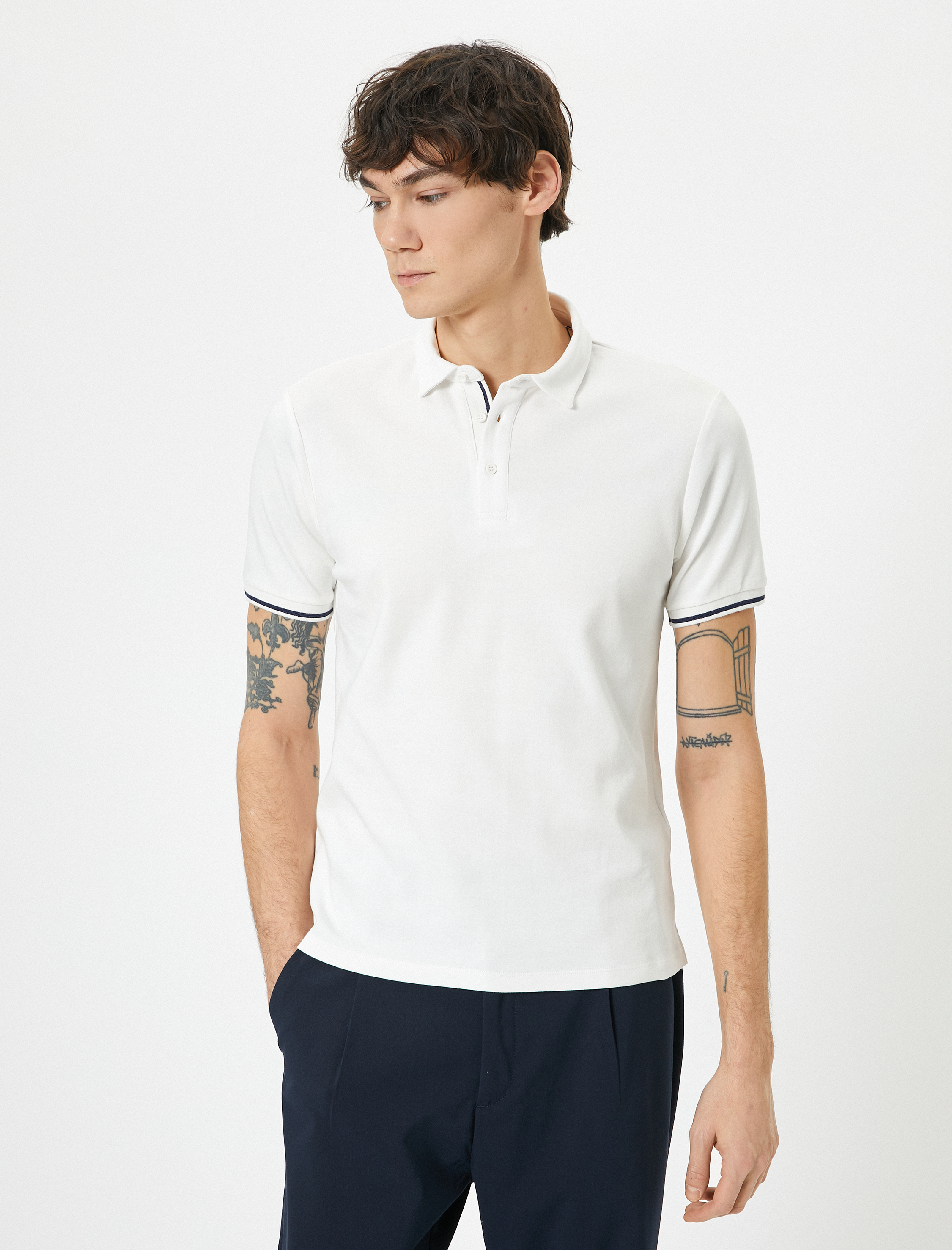   Polo Yaka Tişört Slim Fit Düğmeli Kısa Kollu