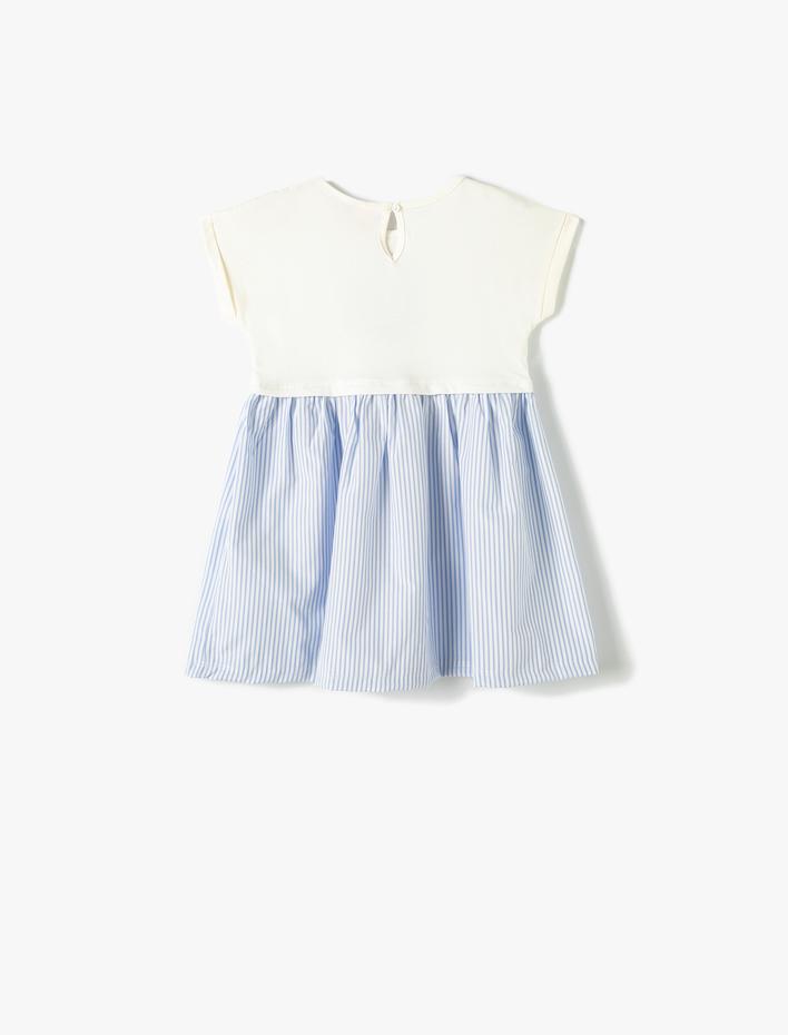 Kız Bebek Çizgili Elbise Kısa Kollu Bisiklet Yaka Pamuklu Düğmeli