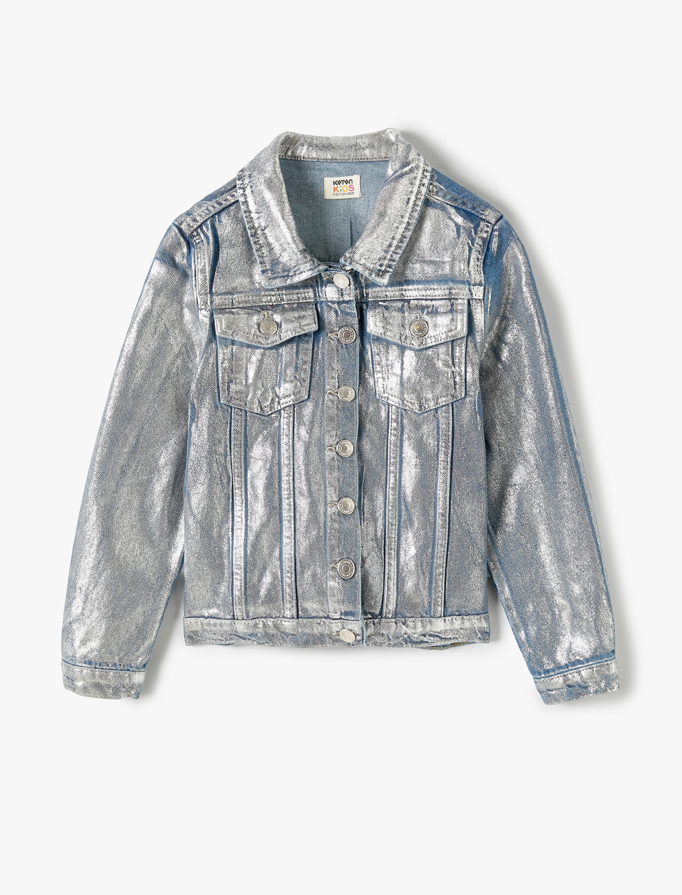  Kız Çocuk Crop Kot Ceket Metalik Parlak