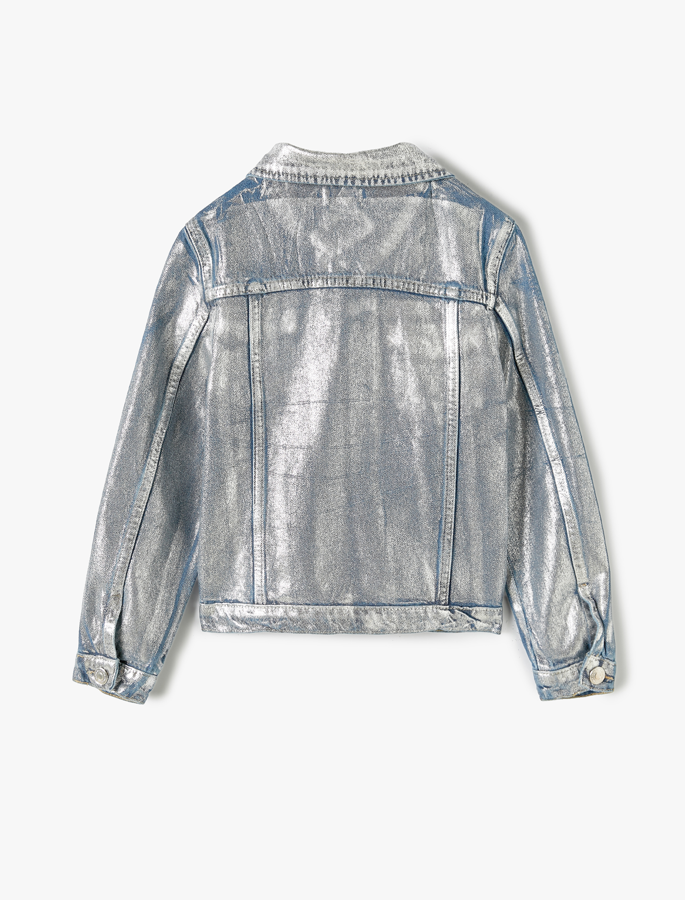  Kız Çocuk Crop Kot Ceket Metalik Parlak