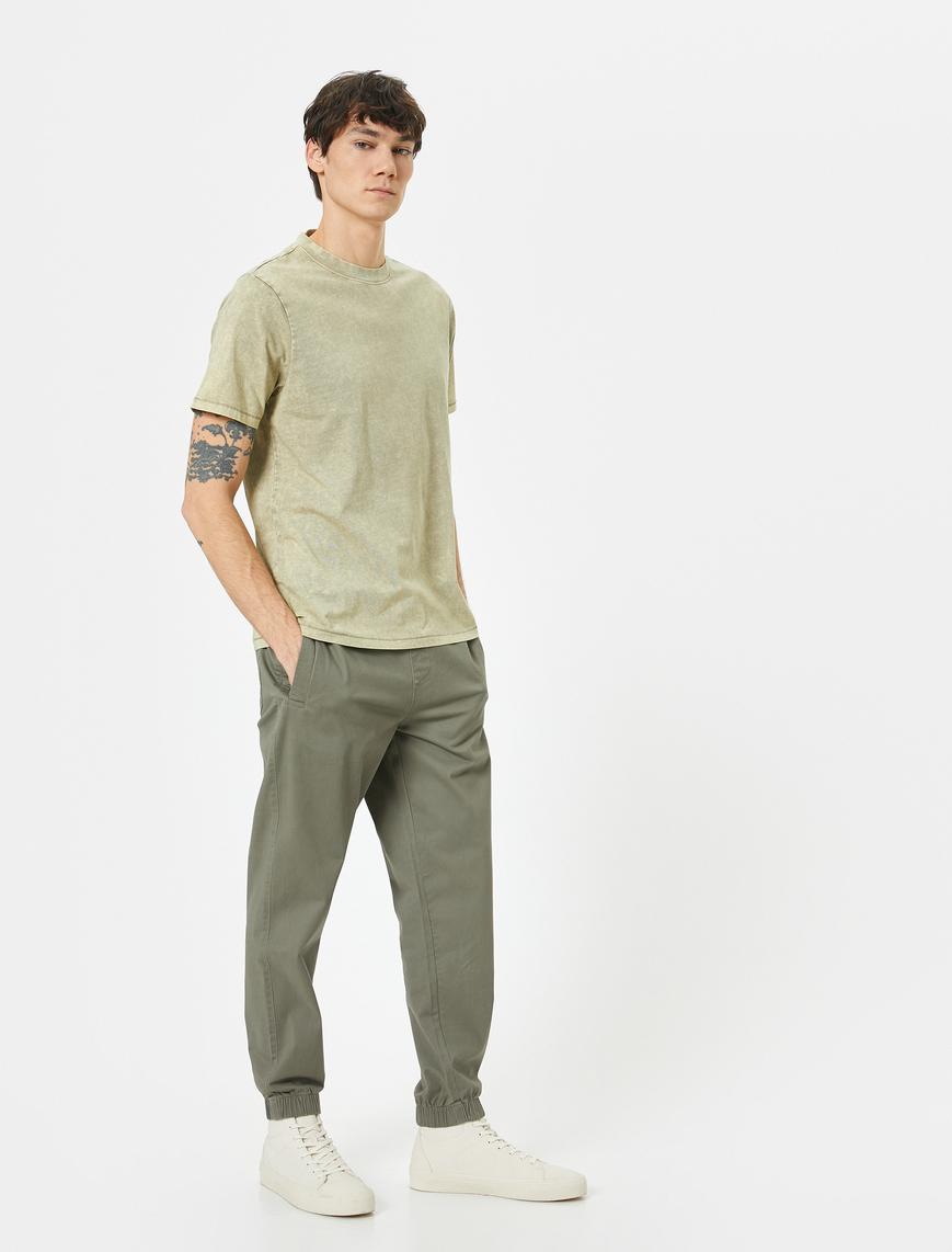   Jogger Pantolon Slim Fit Chino Beli Bağcıklı Cep Detaylı