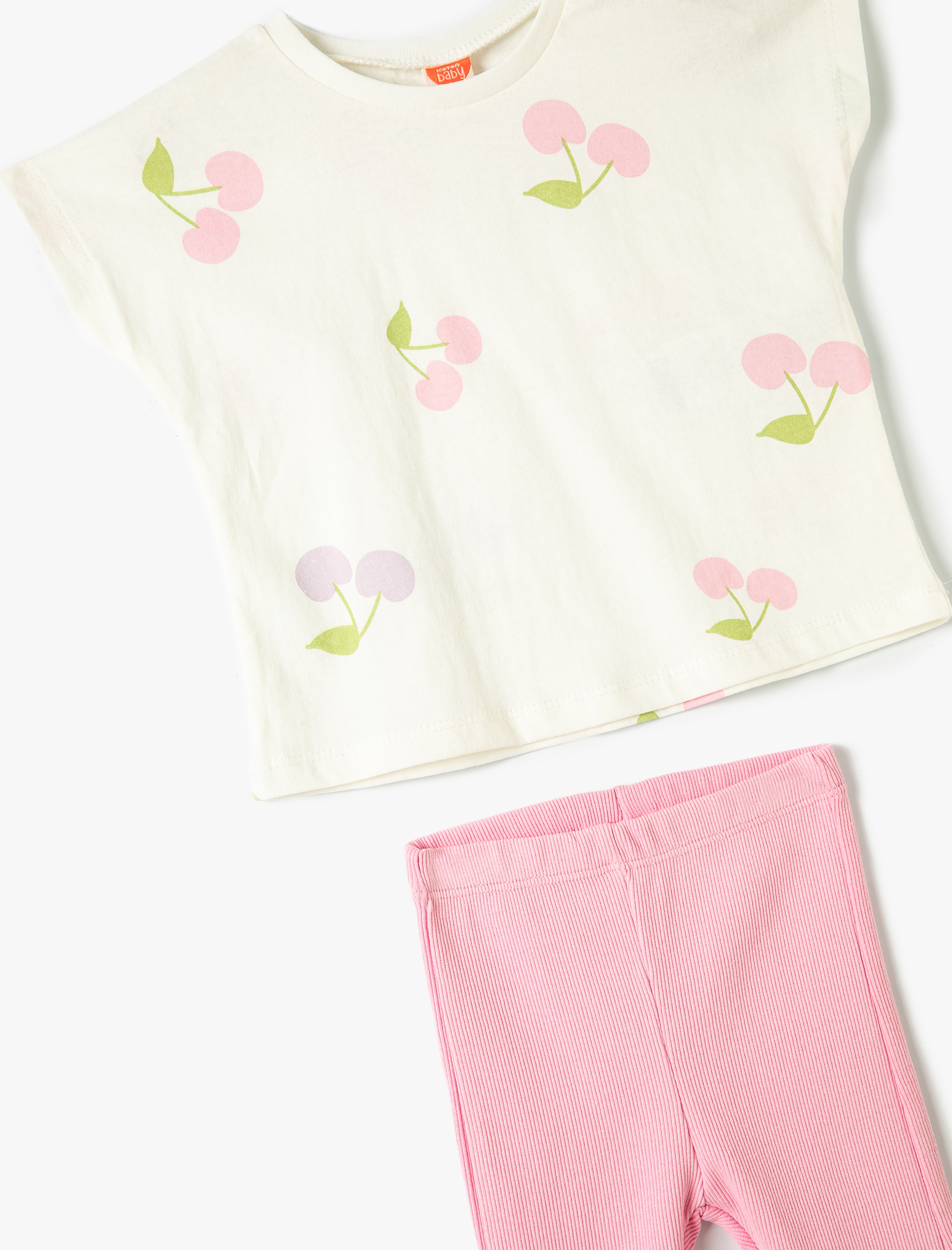  Kız Bebek Takım 2'li Tayt Tişört Kiraz Baskılı Pamuklu