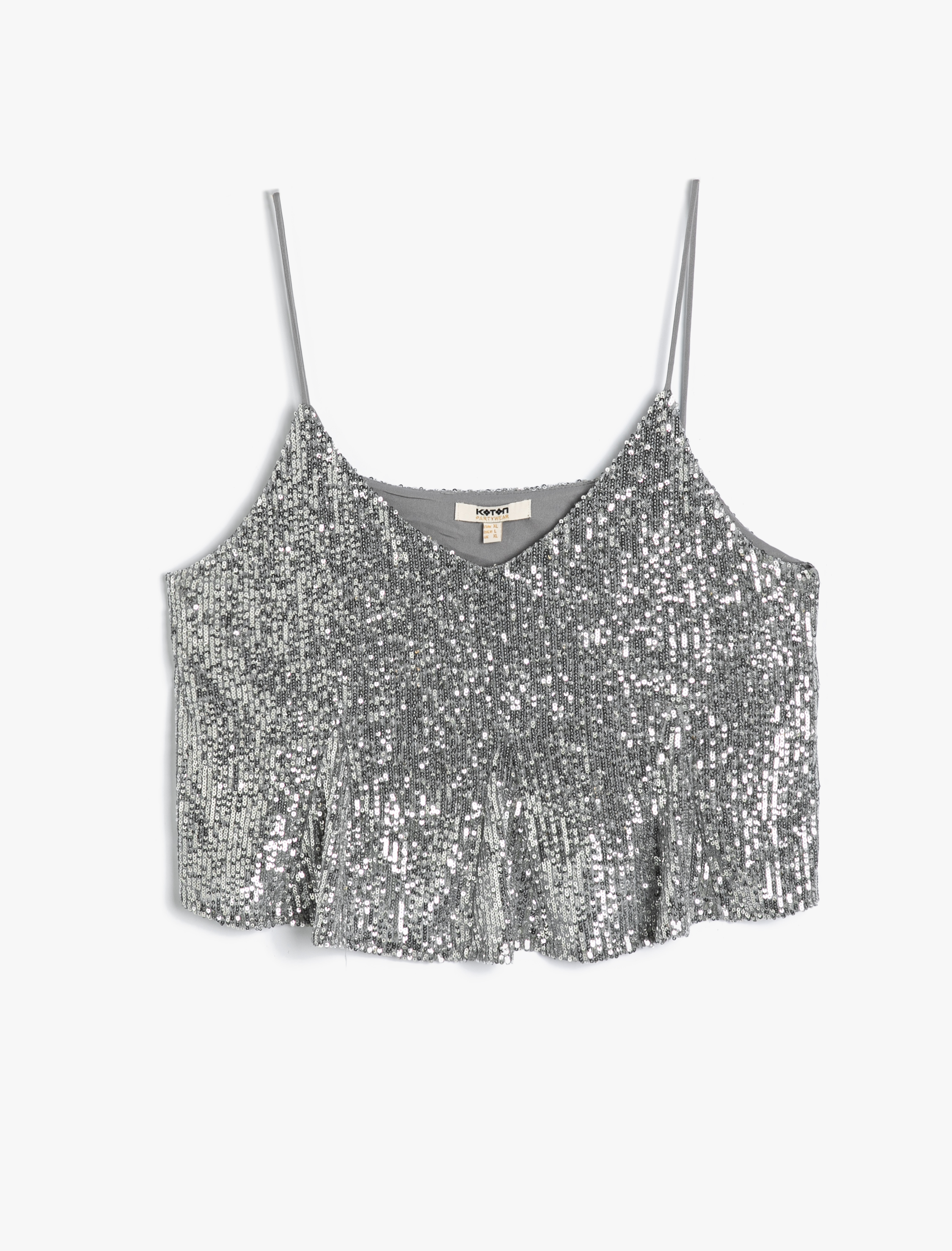   Pullu Payetli Crop Üst İnce Askılı Dökümlü