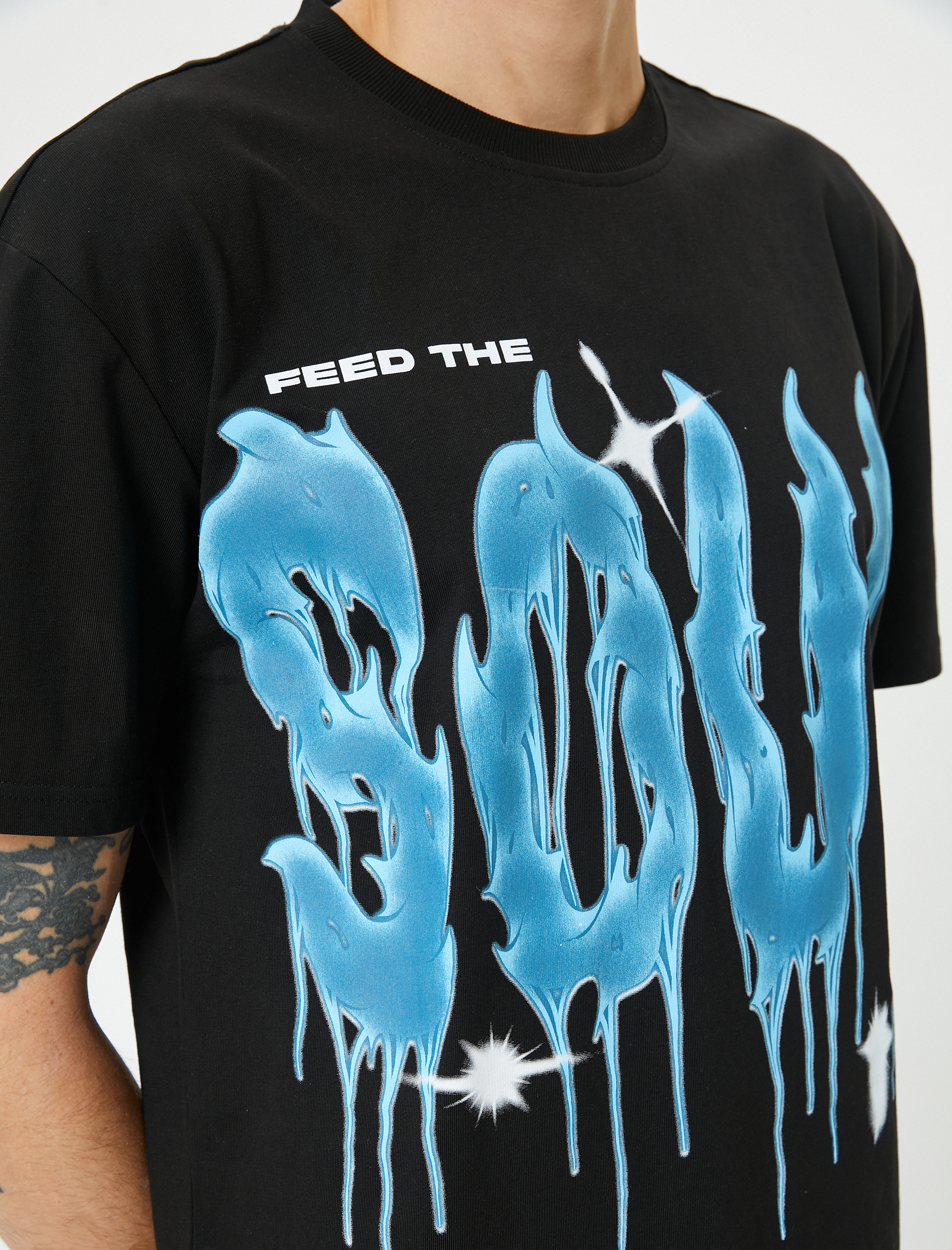   Oversize Tişört Slogan Baskılı Bisiklet Yaka Kısa Kollu