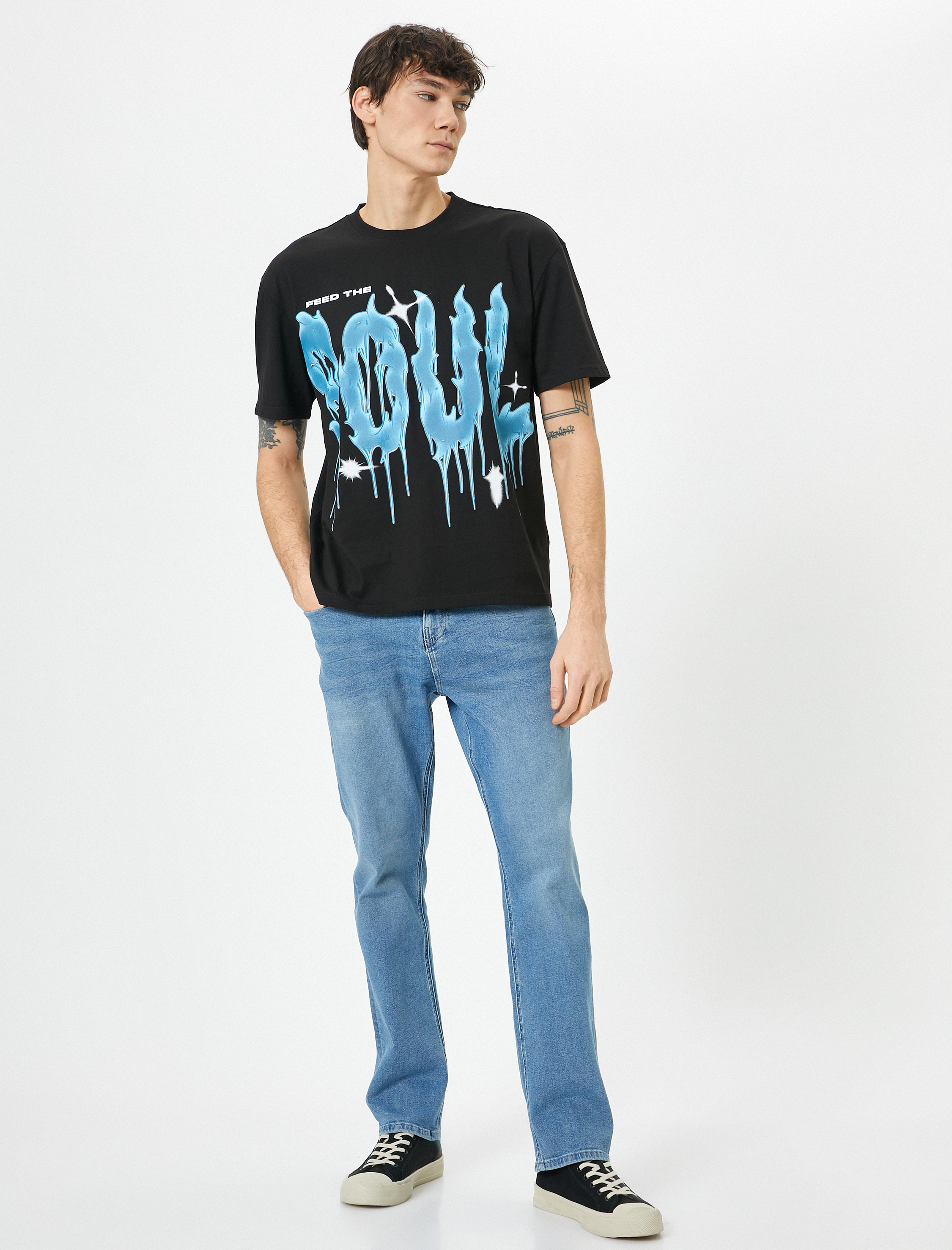   Oversize Tişört Slogan Baskılı Bisiklet Yaka Kısa Kollu