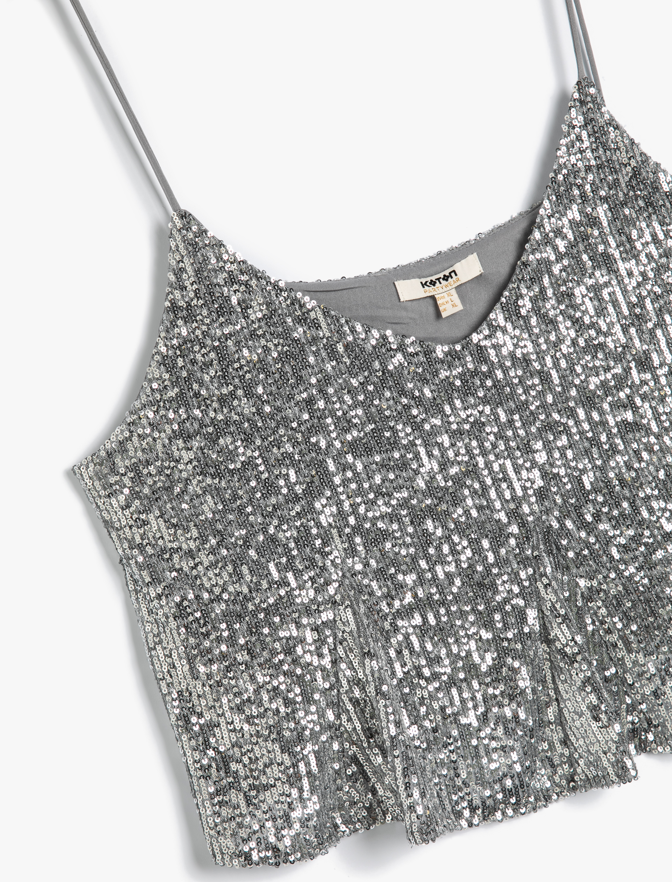   Pullu Payetli Crop Üst İnce Askılı Dökümlü