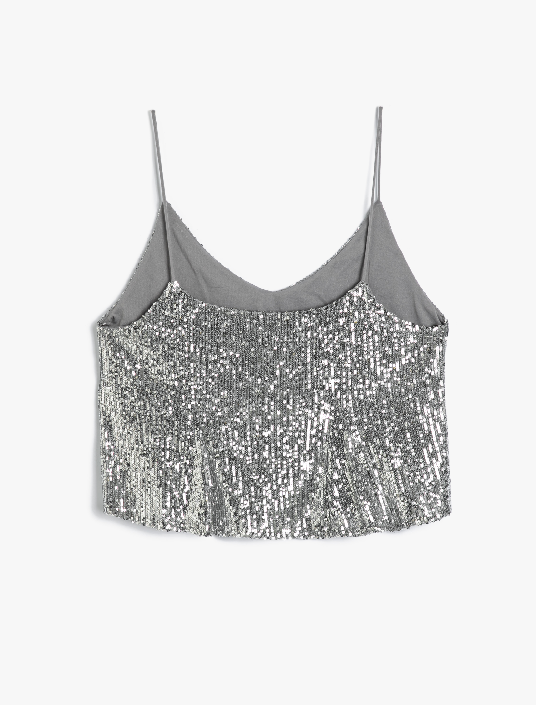   Pullu Payetli Crop Üst İnce Askılı Dökümlü