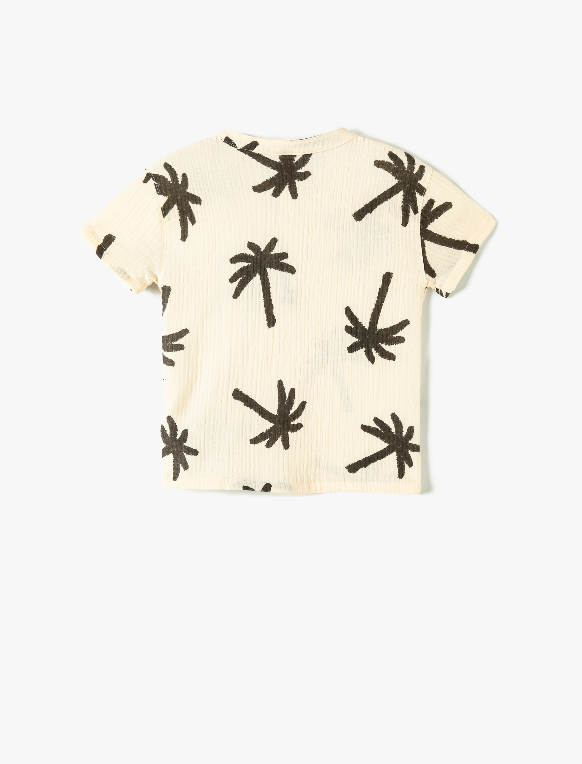 Erkek Bebek Gömlek Palmiye Baskılı Düğme Detaylı Dokulu Pamuklu