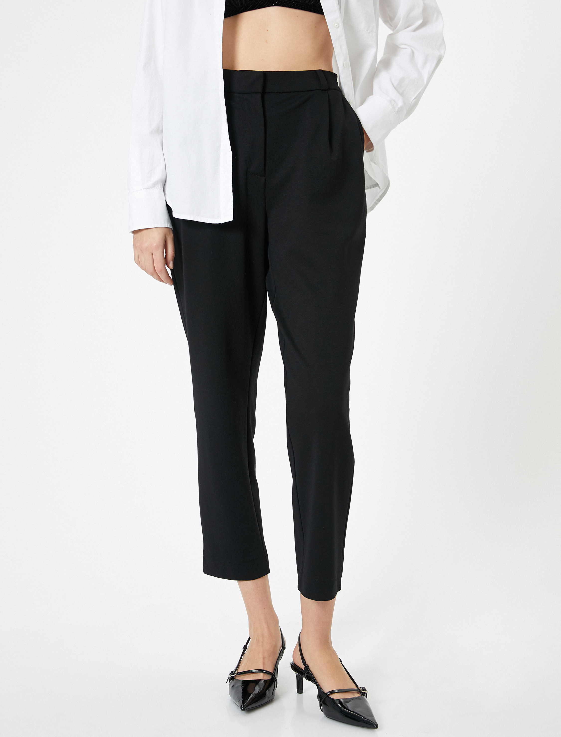   Kumaş Cigarette Pantolon Yüksek Bel Cep Detaylı