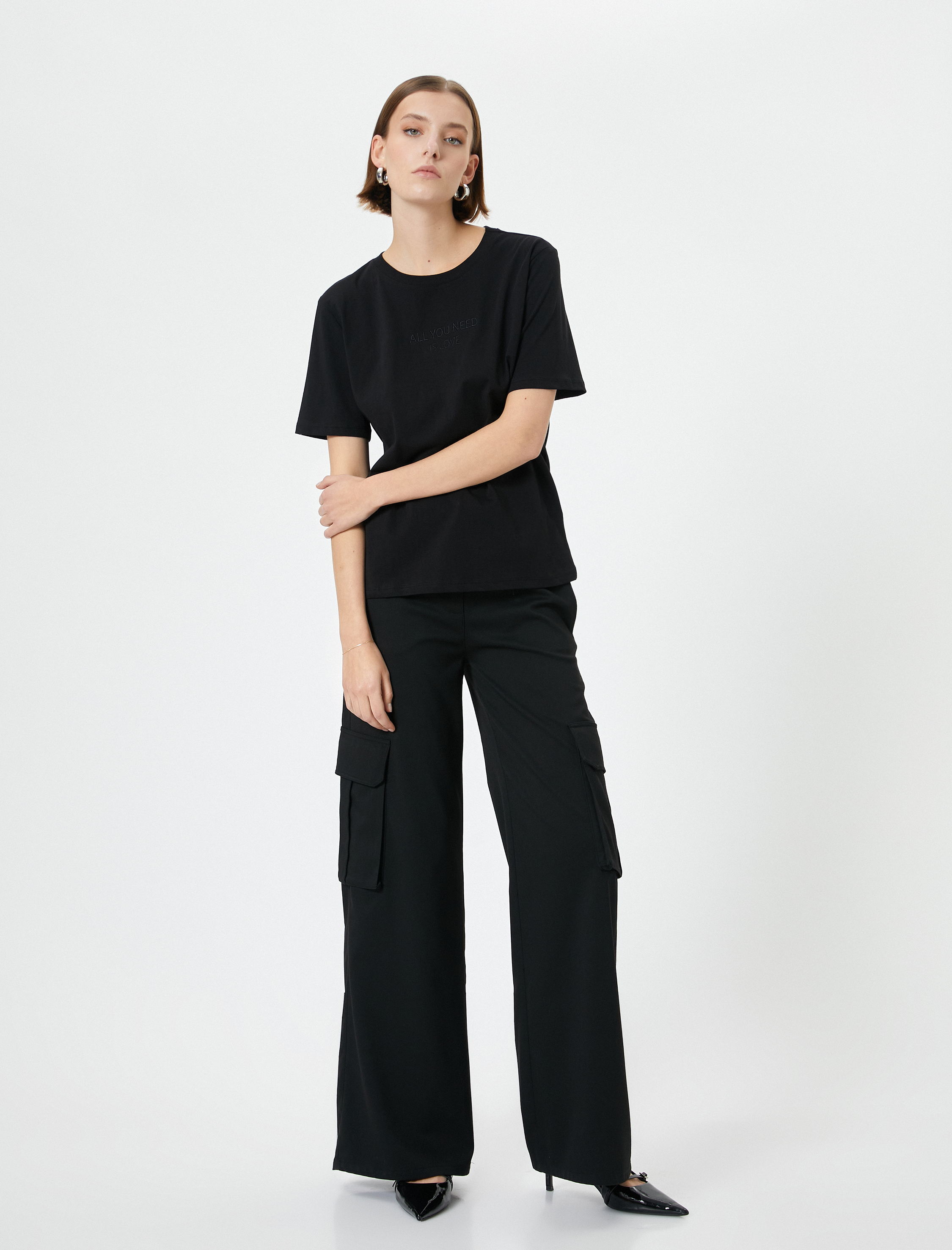   Bisiklet Yaka Tişört Kısa Kollu Pamuklu