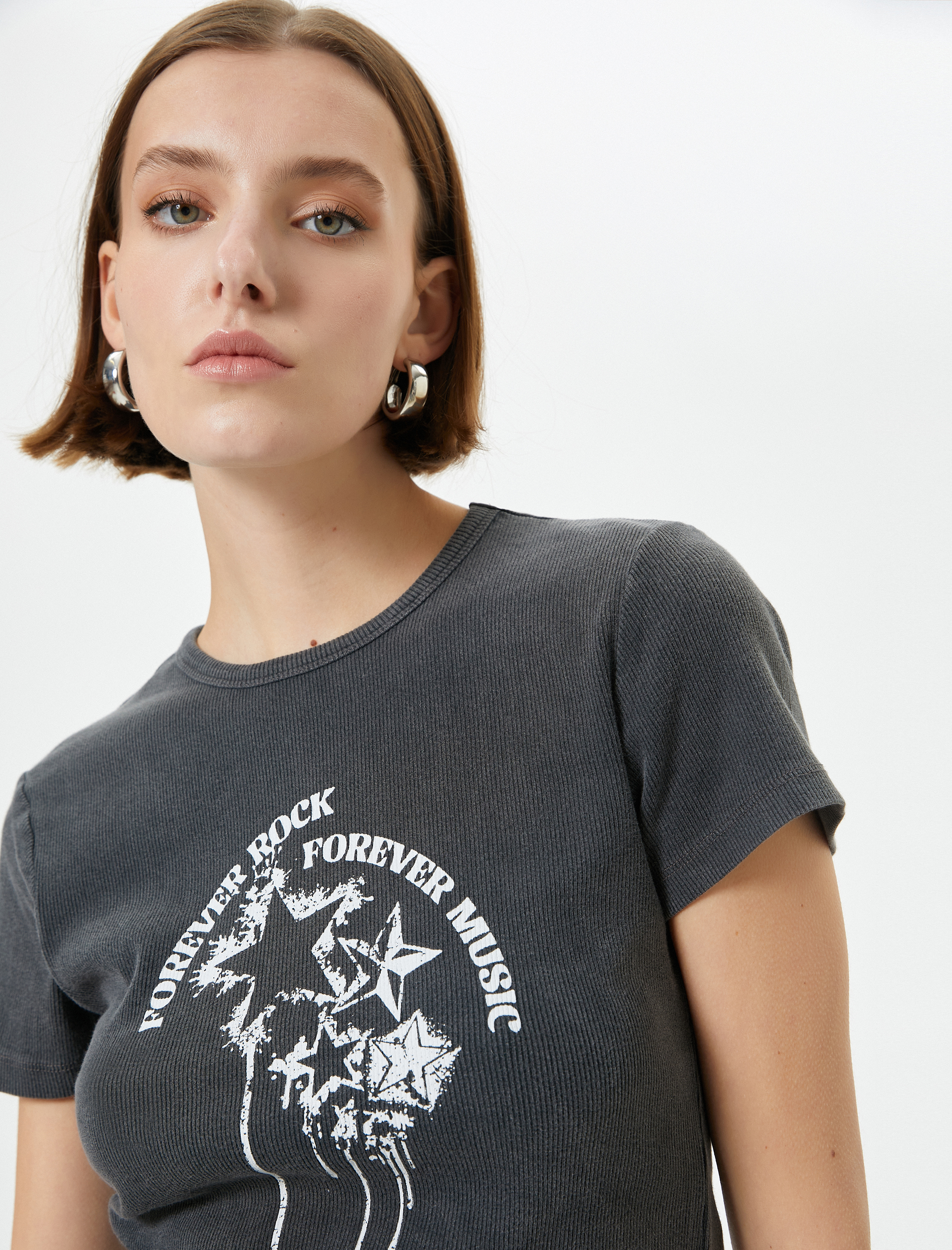   Baskılı Tişört Kısa Kollu Bisiklet Yaka Pamuklu Standart Kesim