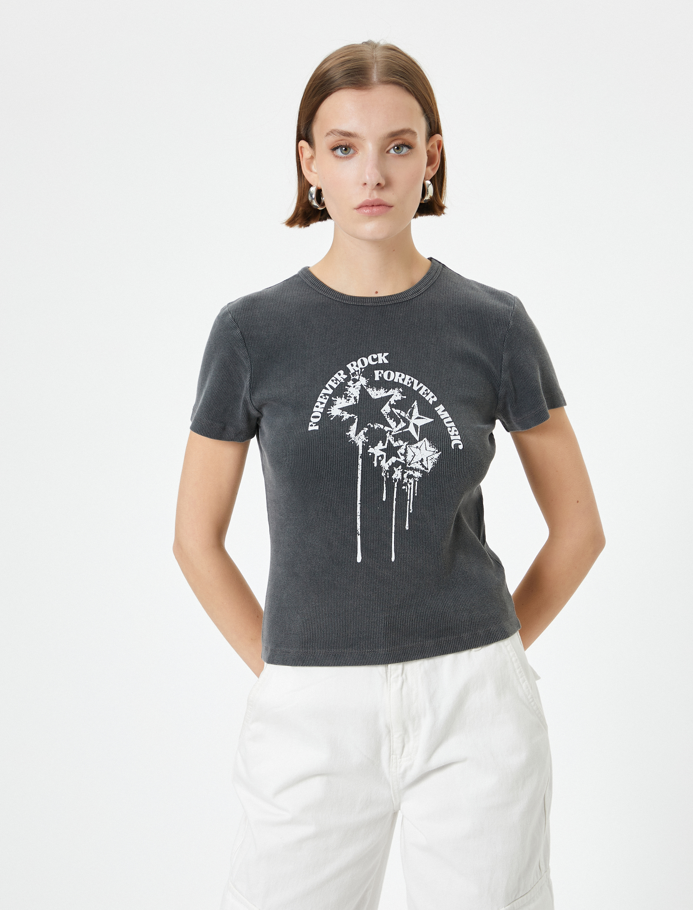   Baskılı Tişört Kısa Kollu Bisiklet Yaka Pamuklu Standart Kesim