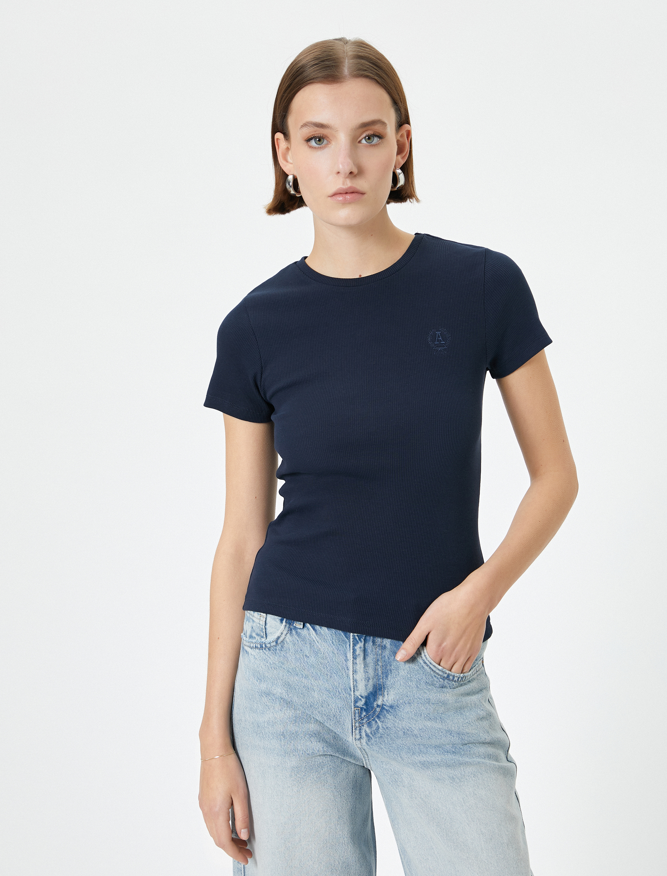 Basic Tişört Bisiklet Yaka Kısa Kollu Pamuklu Slim Fit