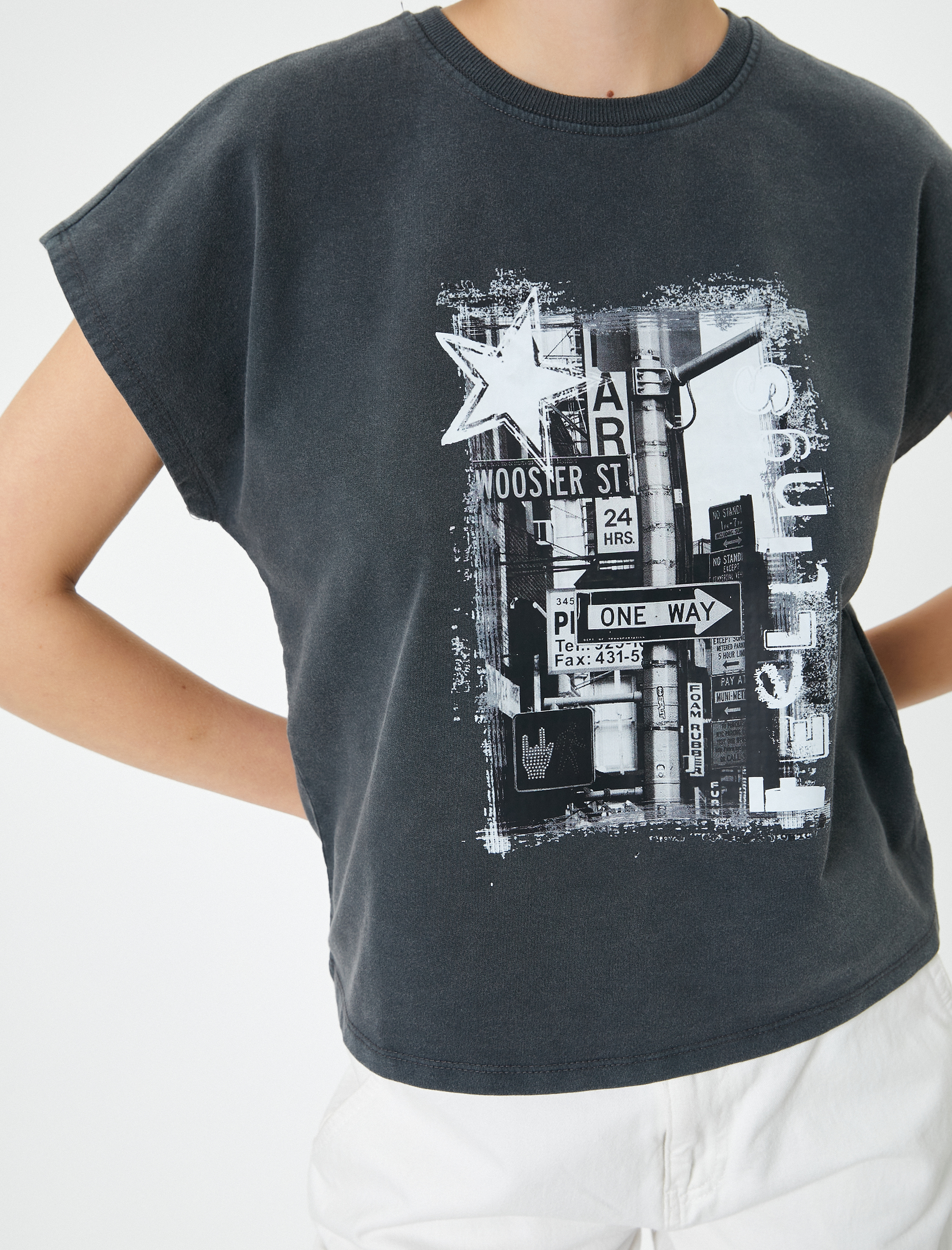   Baskılı Tişört Kısa Kollu Bisiklet Yaka Pamuklu Standart Kesim