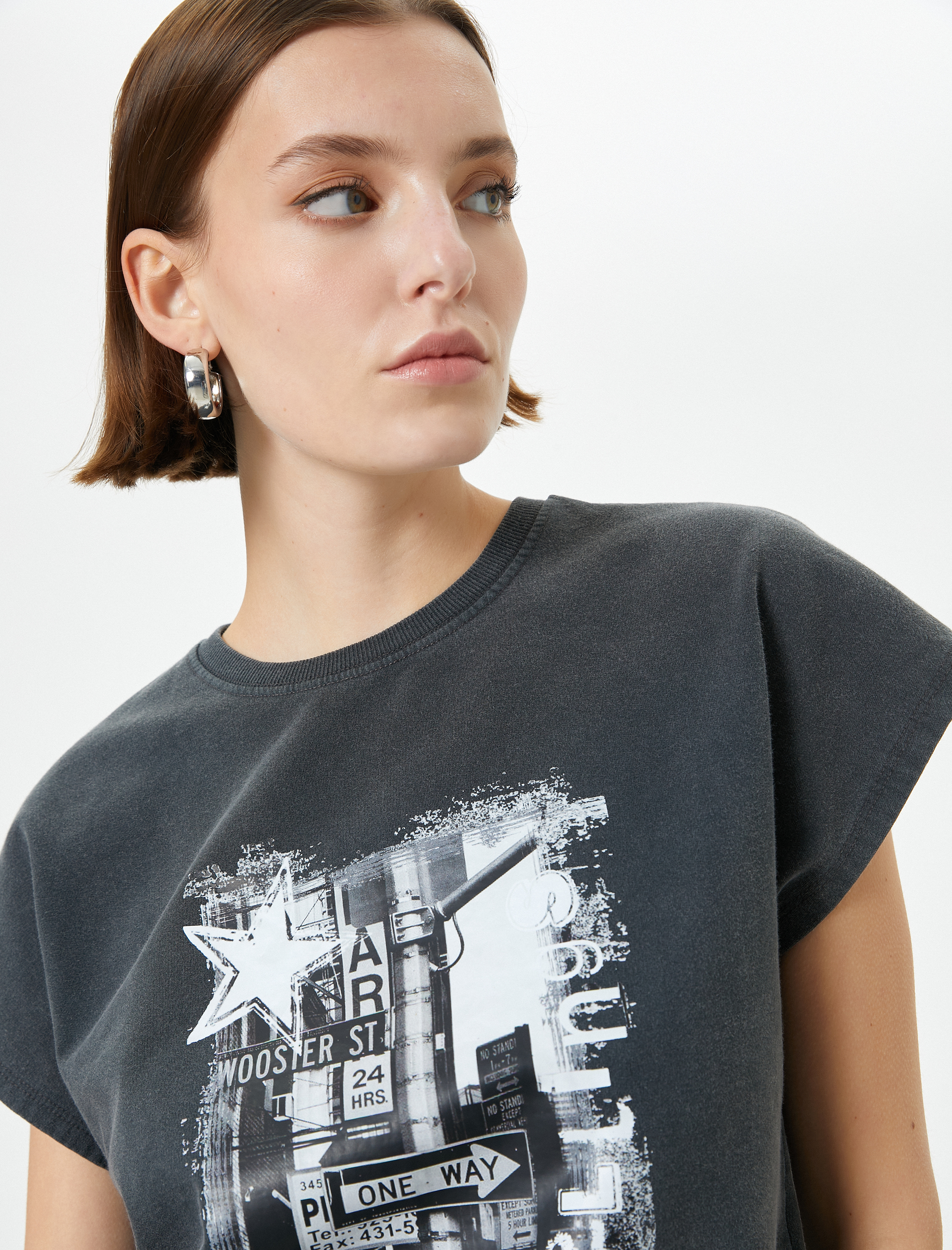   Baskılı Tişört Kısa Kollu Bisiklet Yaka Pamuklu Standart Kesim