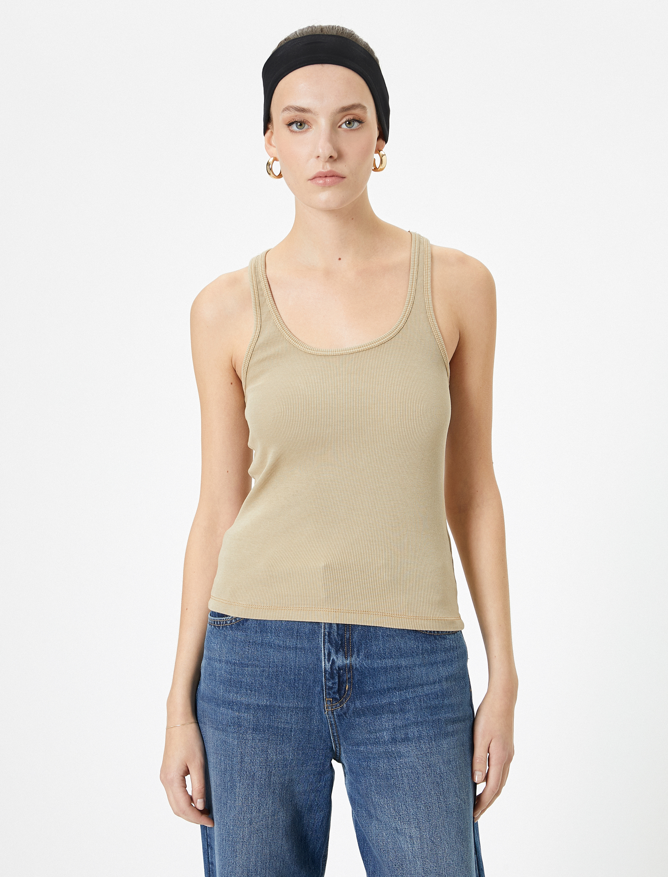   Fitilli Atlet U Yaka Kalın Askılı Slim Fit Pamuklu